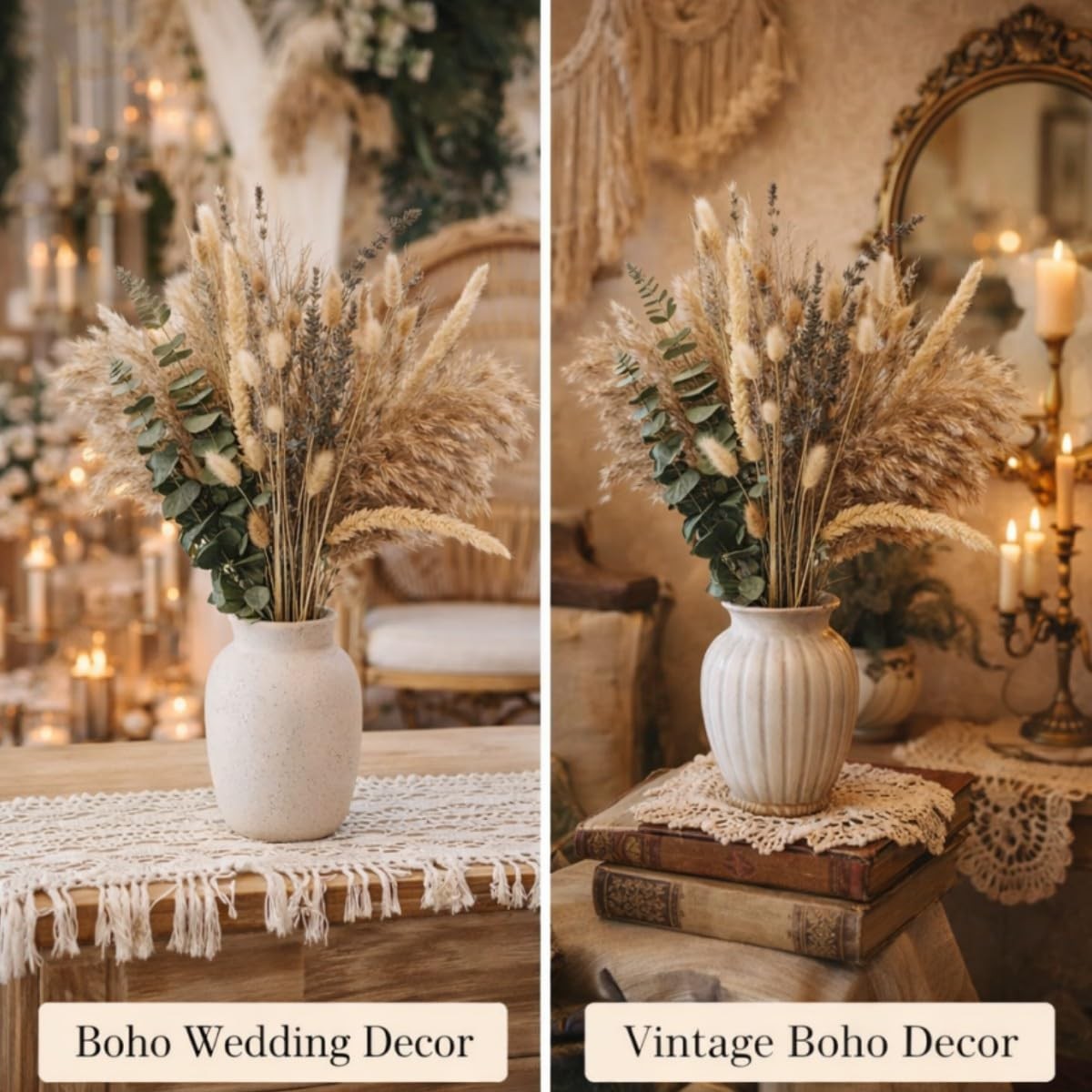 Dried Flowers Bouquet, 17″ Dried Pampas Grass Decor Inc Lavender Eucalyptus D…