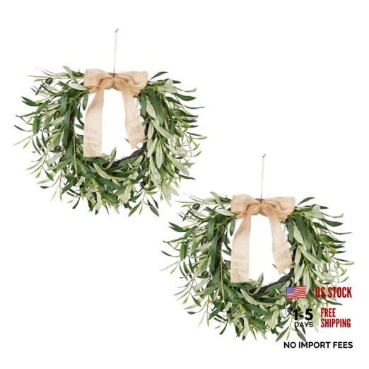 20.87 Inch Artificial Olive Wreaths for Front Door, Real Touch Green Leaf 2pcs