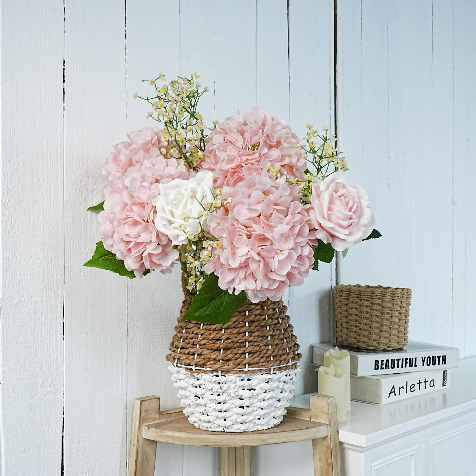 Jahe 4 Pcs Hydrangea Artificial Flowers, 20” Tall Large Bloom Faux Hydrangea Fl