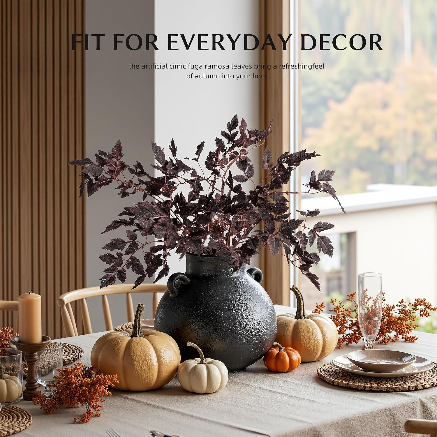 Silk Artificial Cimicifuga Leaves – 4PCS Fall Decor for Home & Weddings