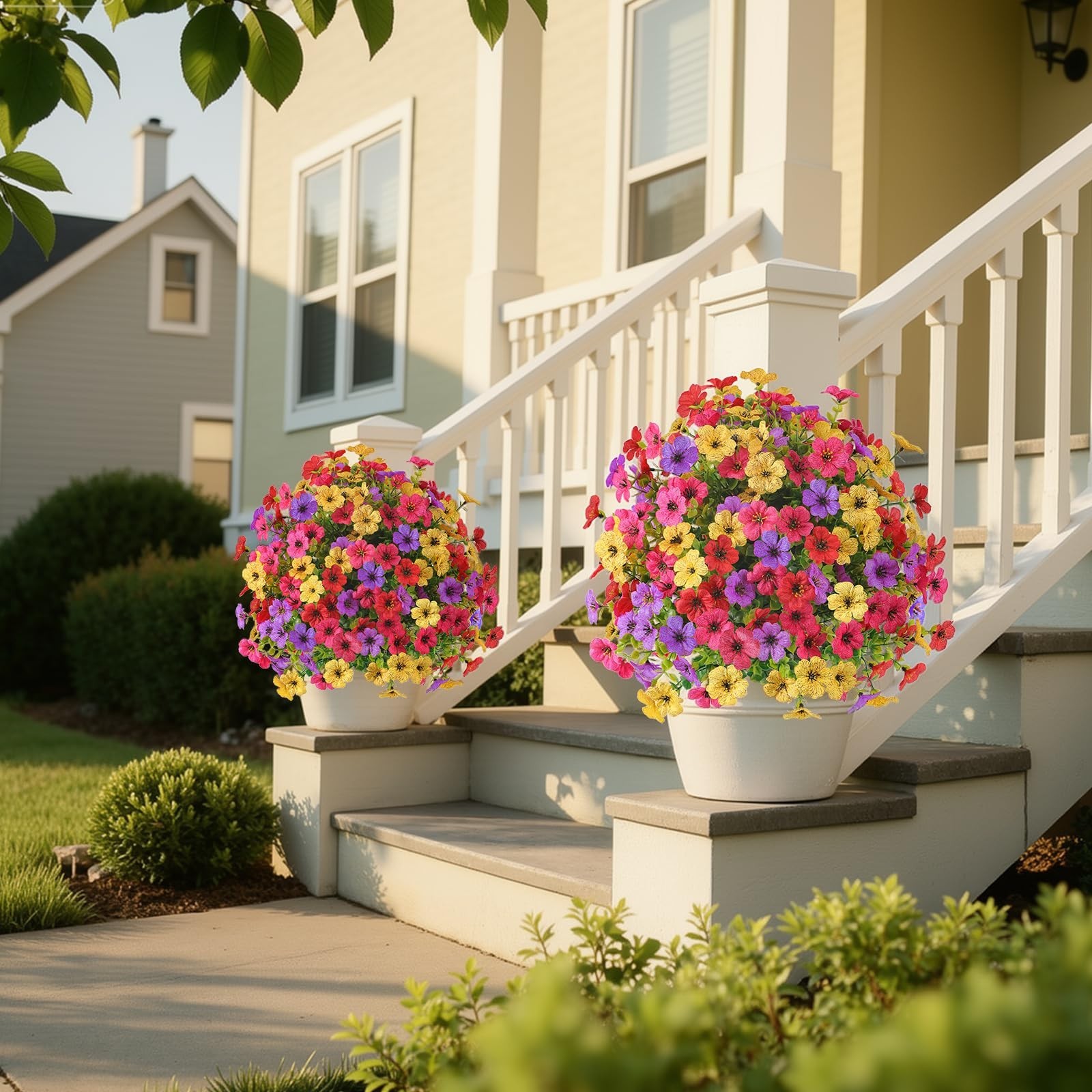 8Pcs 20″ UV Resistant Artificial Topiary Ball Flowers – Indoor/Outdoor Spring De