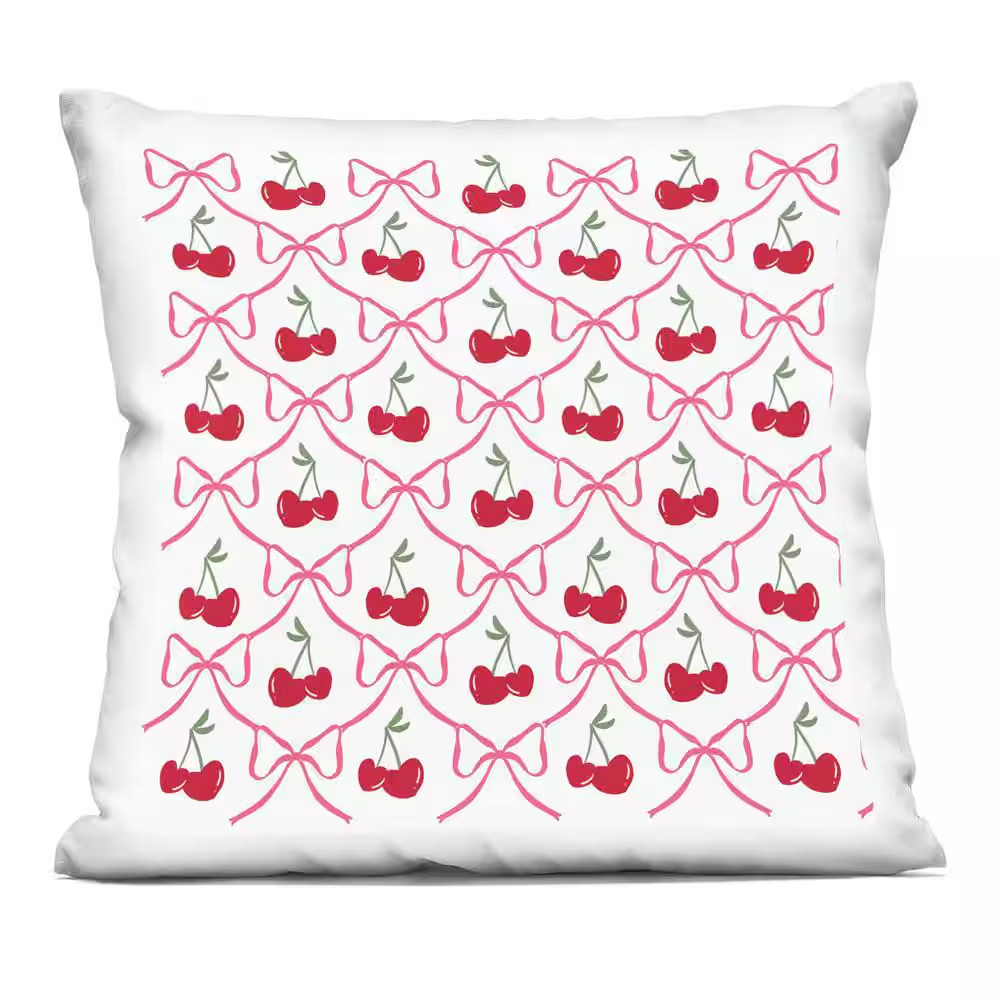 Cute Cherries & Bows Pattern Red Abstract Zipper Polyester 18 In. X 18 In. Throw