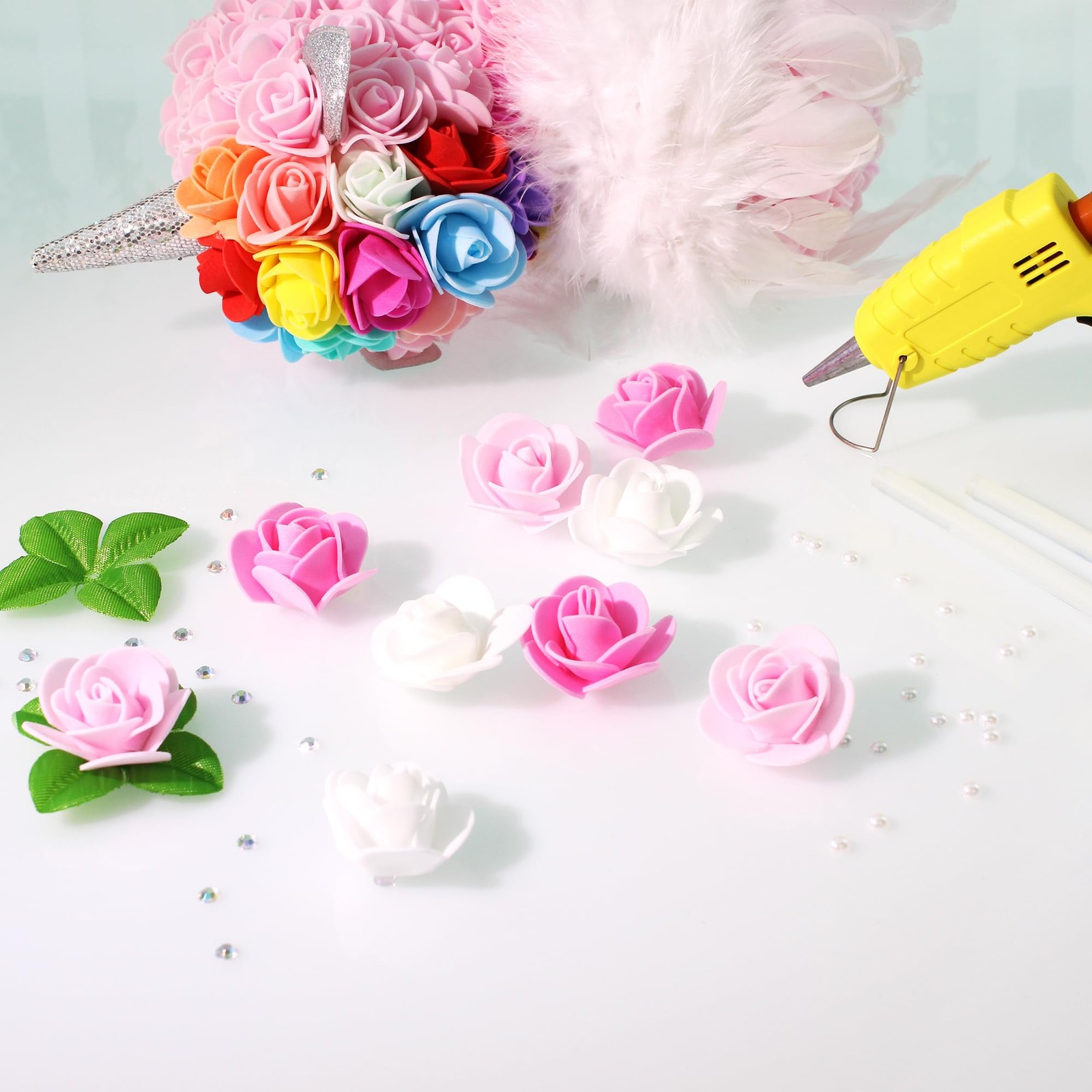 500 PCS 1.4 Inch Mini Artificial Flower Heads Bulk Foam Small Rose Mixed Craft