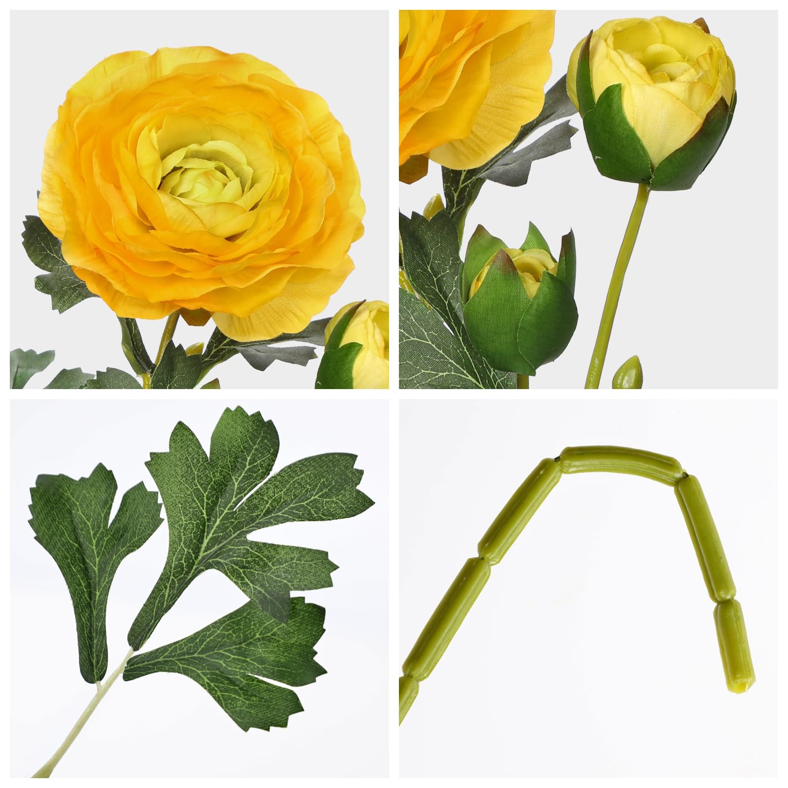 Yellow Ranunculus Artificial Flowers Bouquets, Set of 5 25.9” Long Stems Fau…