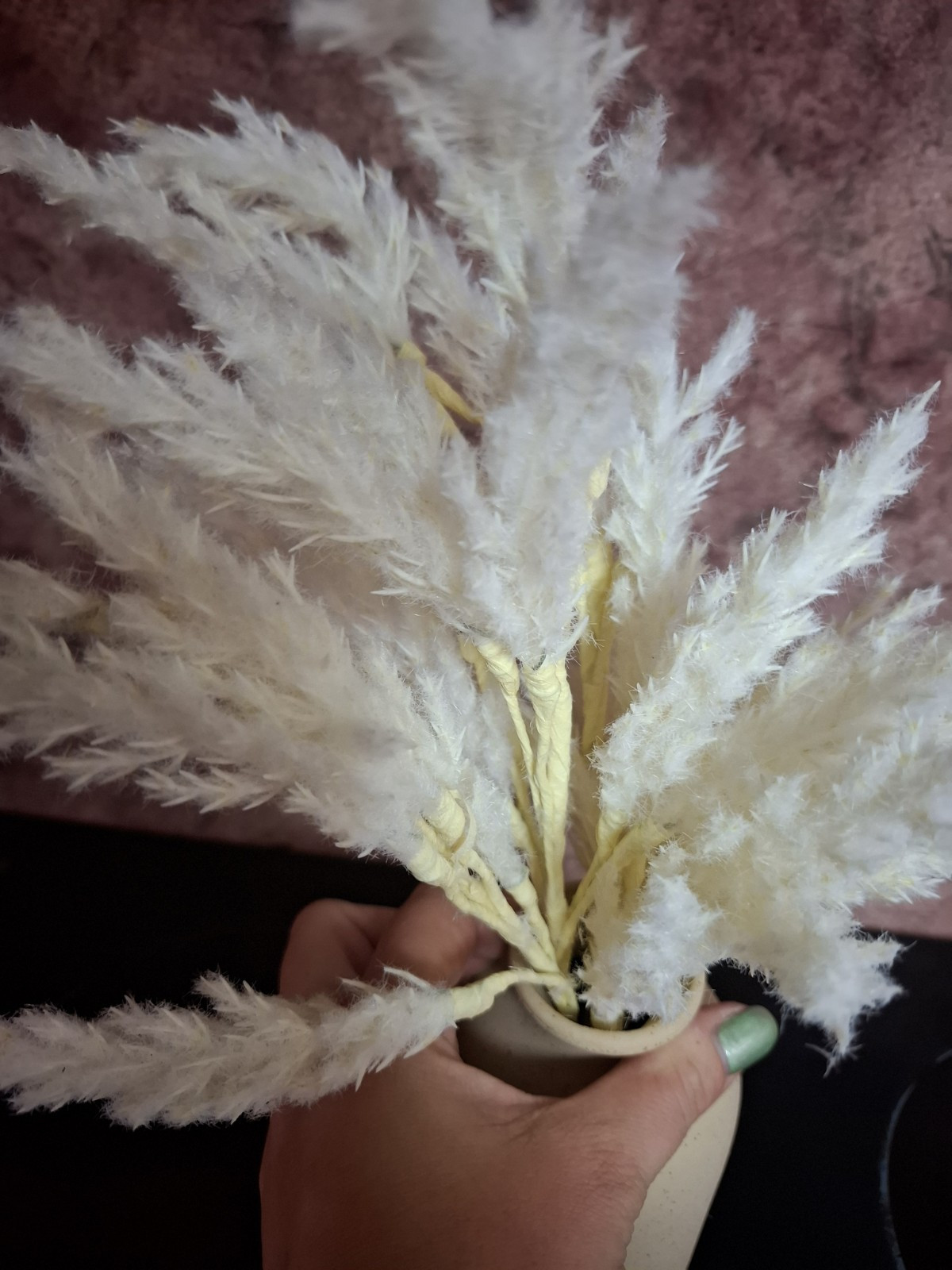 Artificial Pampas Grass In Beige Ceramic Vase Pot $4 EXPRESS Home House Decor