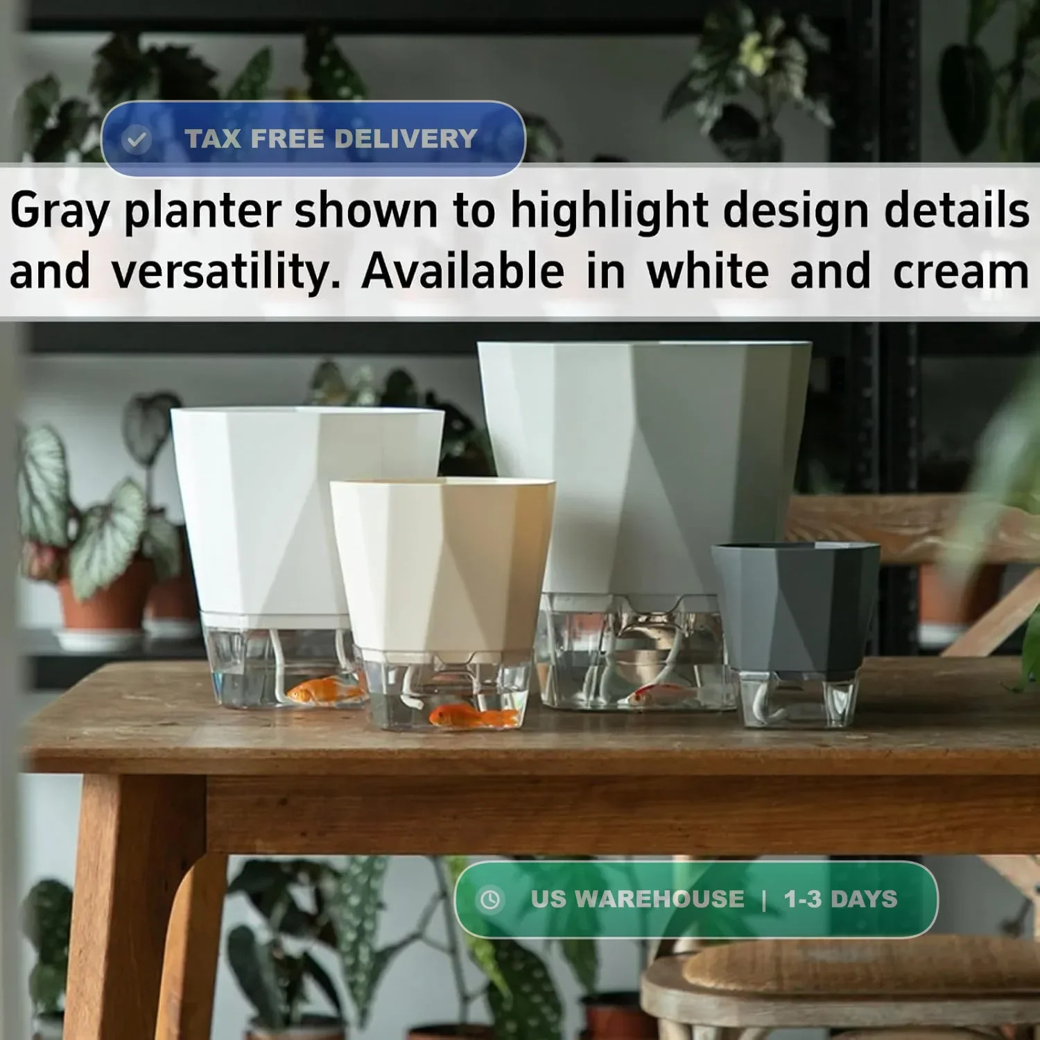 4 Packs Self Watering Plant Pots, Plastic Flower Pots with Drainage Hole and Sau