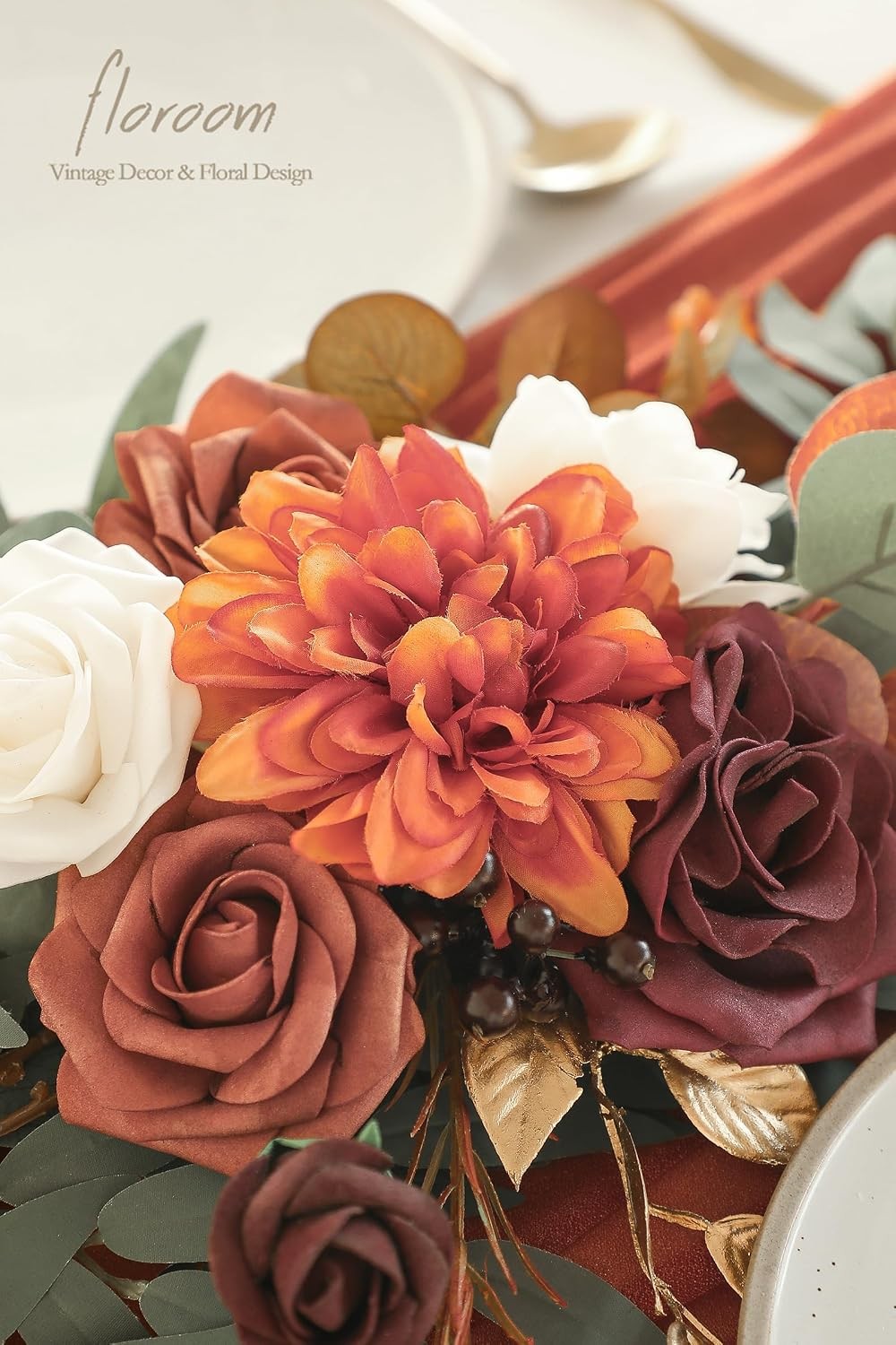 6ft Artificial Eucalyptus Garland with Flowers Fake Greenery Burnt Orange Faux