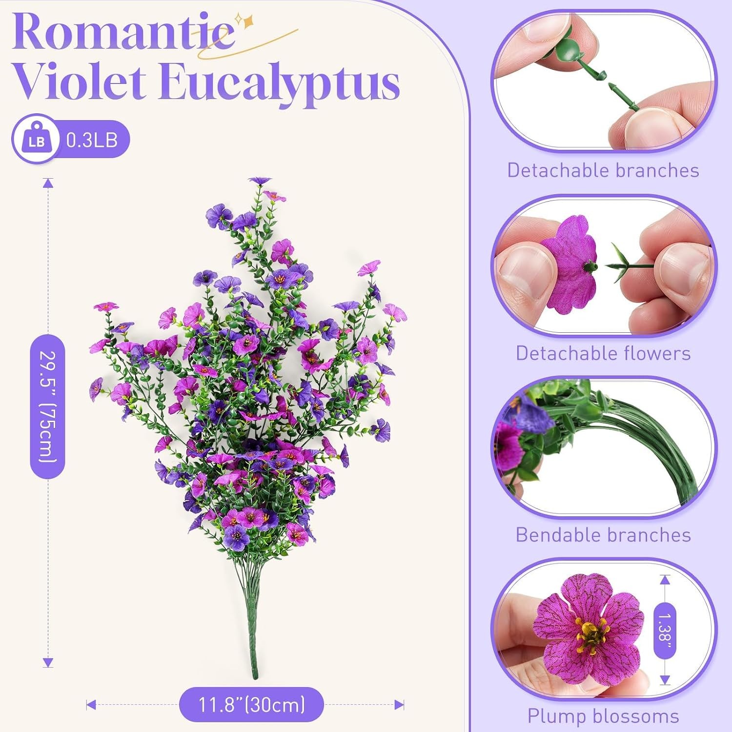 2 Pcs Artificial Hanging Flowers, UV Resistant Fake Flowers with Flexible Stems,