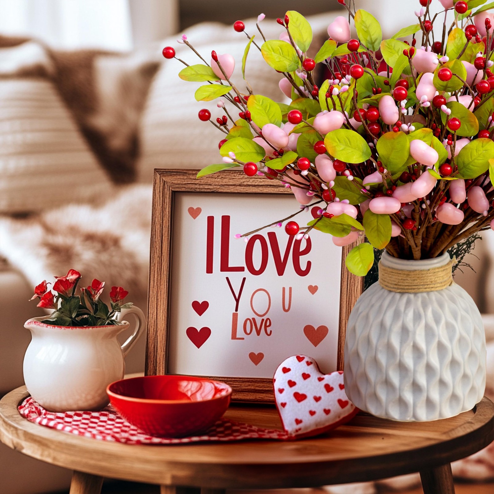 Valentines Day Decorations Floral Picks Stems – 8Pcs,16 Inch Artificial Pink …