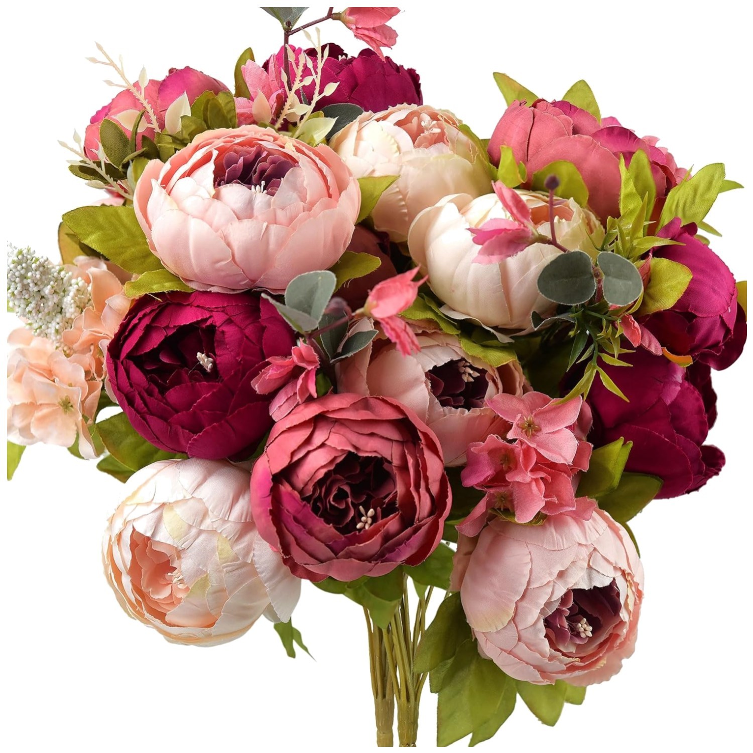 Romantic Pink Red Silk Peonies Hydrangeas