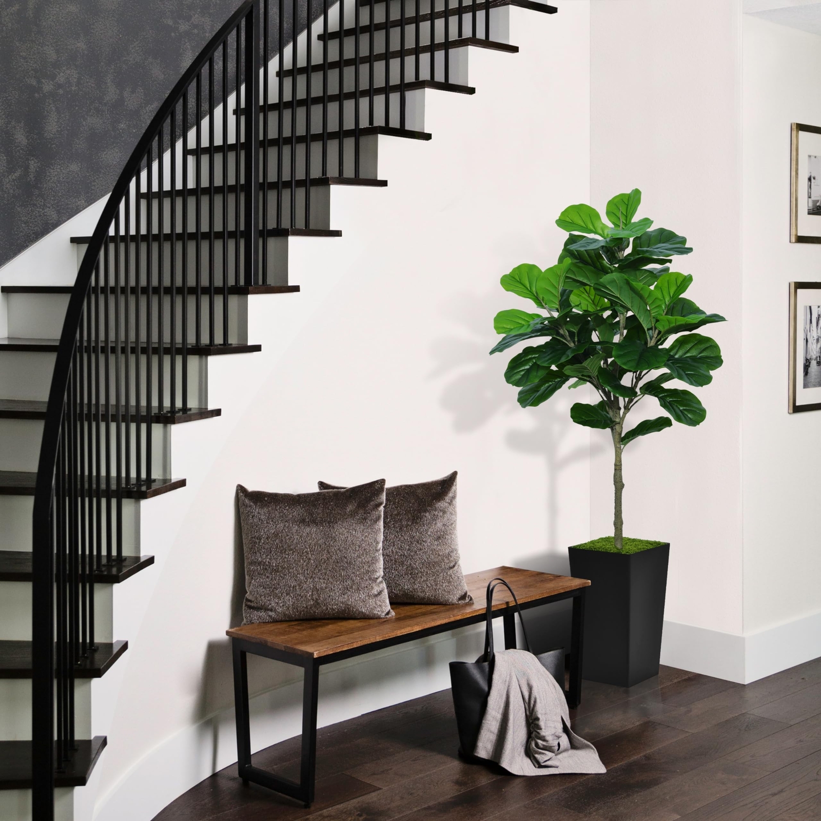 Fiddle Leaf Fig Tree Artificial 5FT – Faux Fiddle Leaf Fig Plant with Black T…