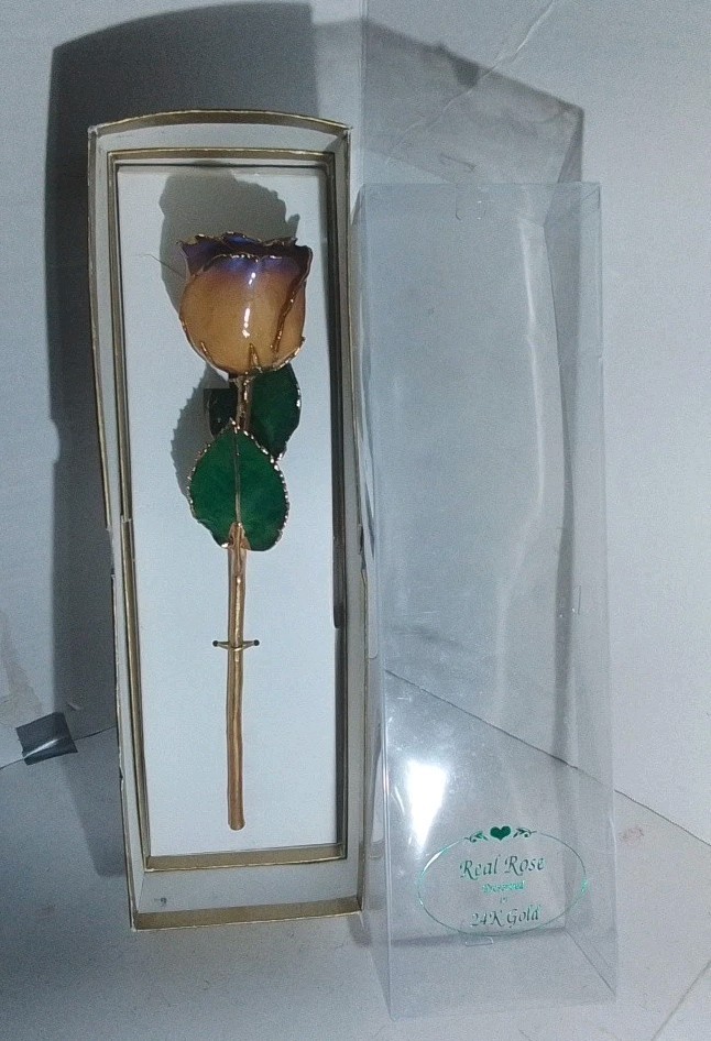 Real Rose Preserved In 24K Gold – Yellow w/Violet Tip