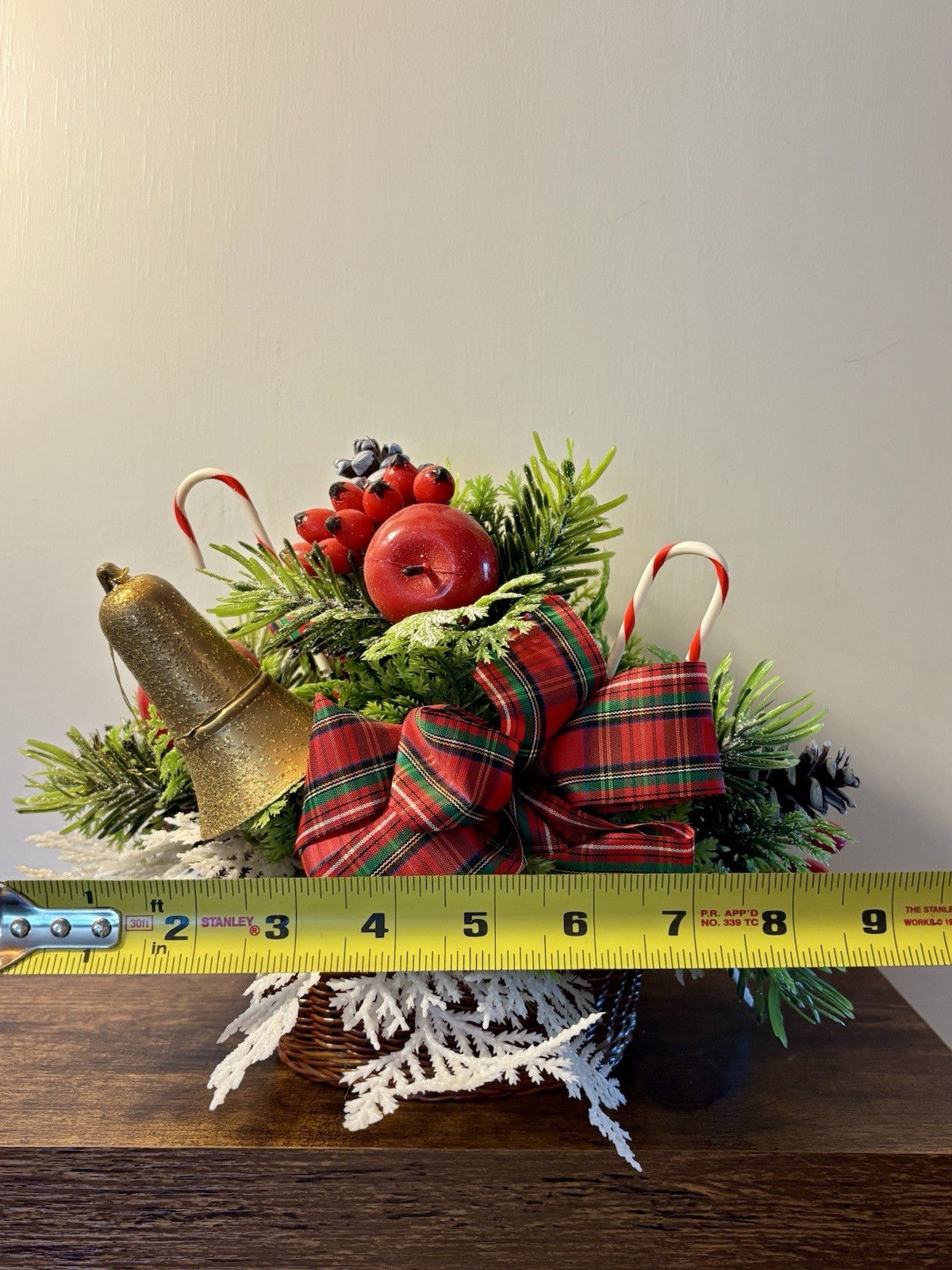 VTG Floral Design Inc. Artificial Pine Christmas Centerpiece Wicker Basket Bell