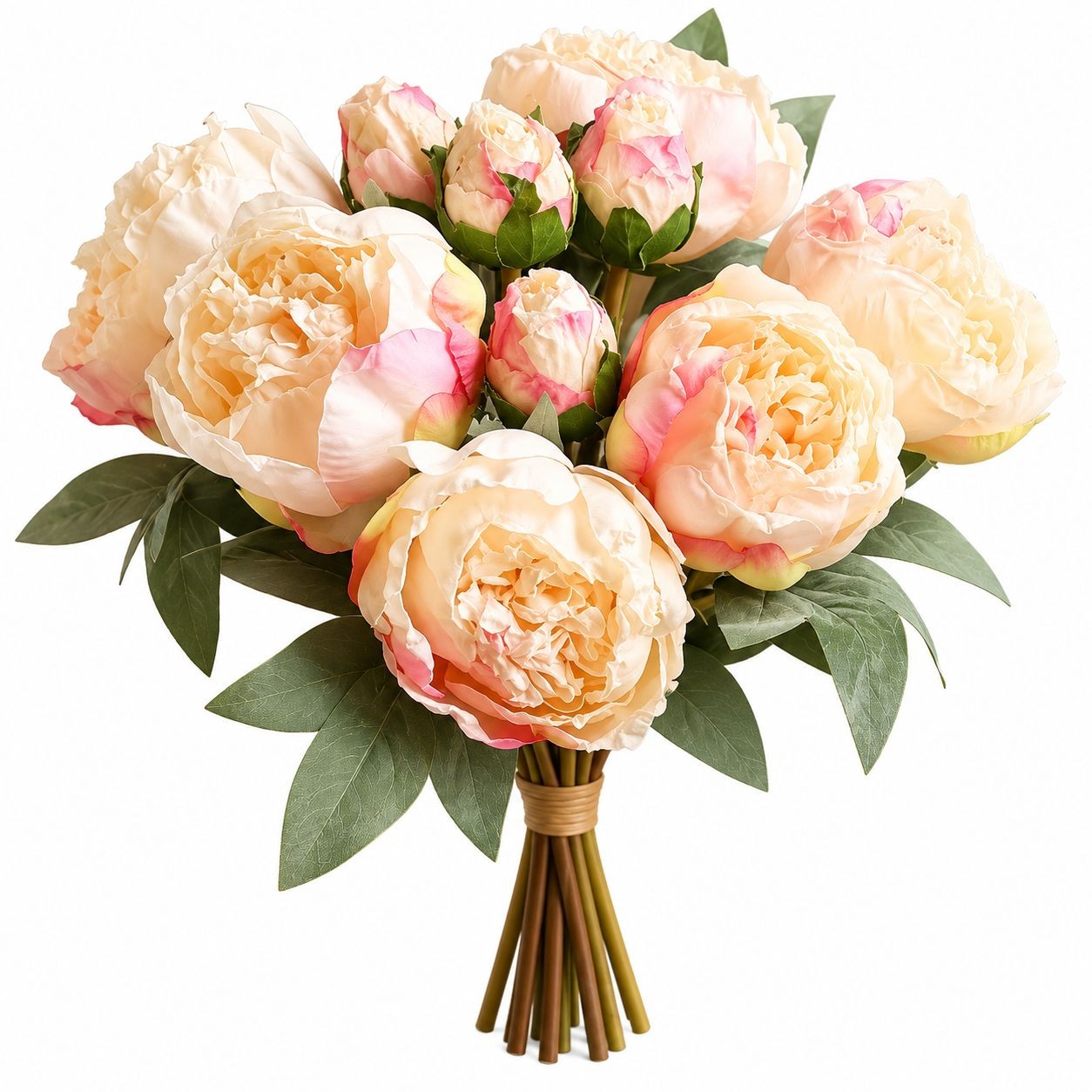 Faux Peony Bouquet Cream Pink Artificial Flowers Cottagecore Decor French Cottag