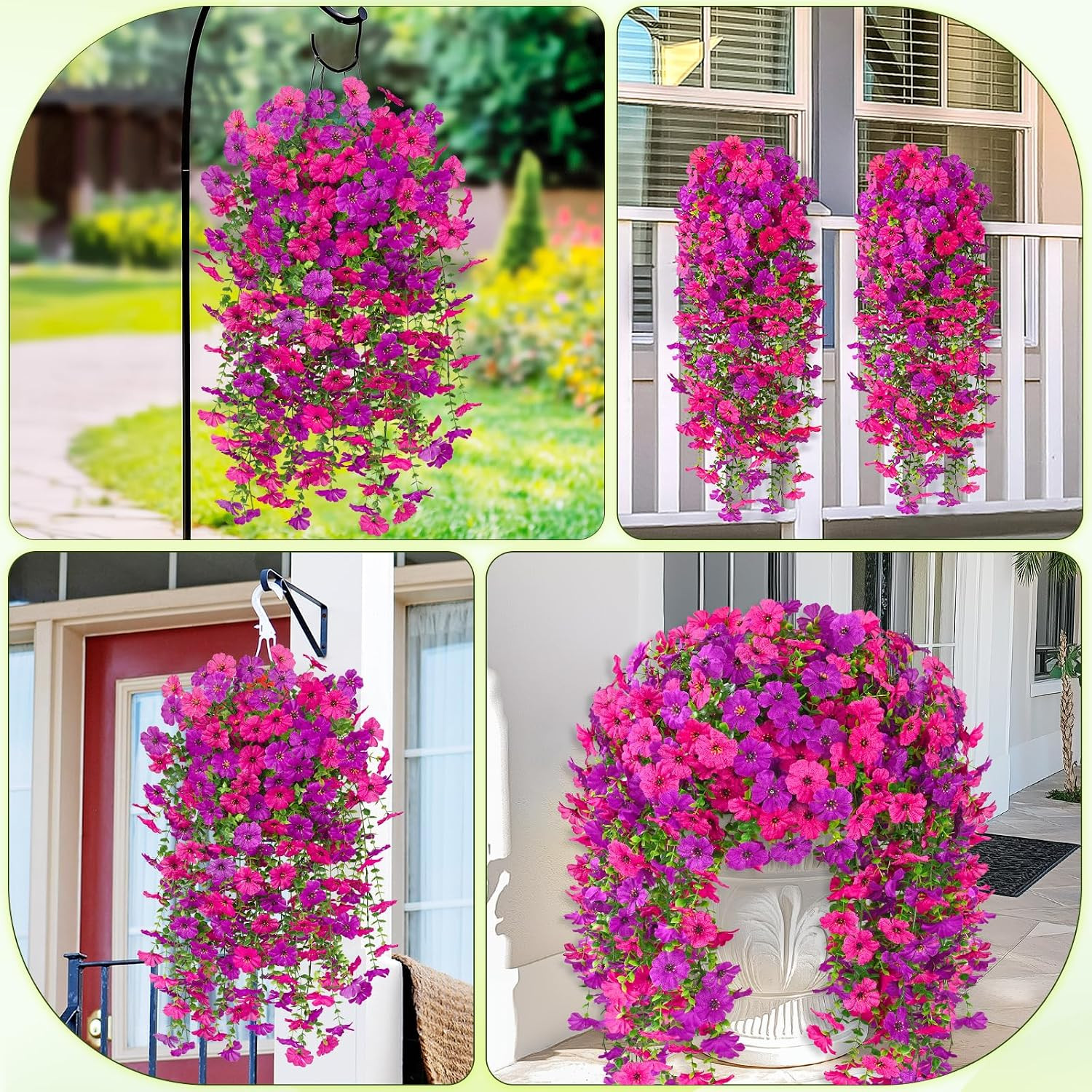 4 Pcs Look Real Artificial Flowers for Outdoors, Realistic Fake Artificial Hangi
