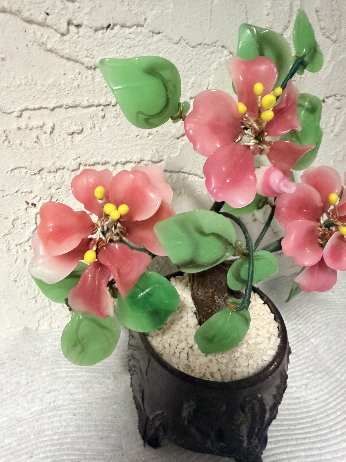 Oriental Bonsai Cherry Blossom Glass Tree in Pot Art Glass Flower