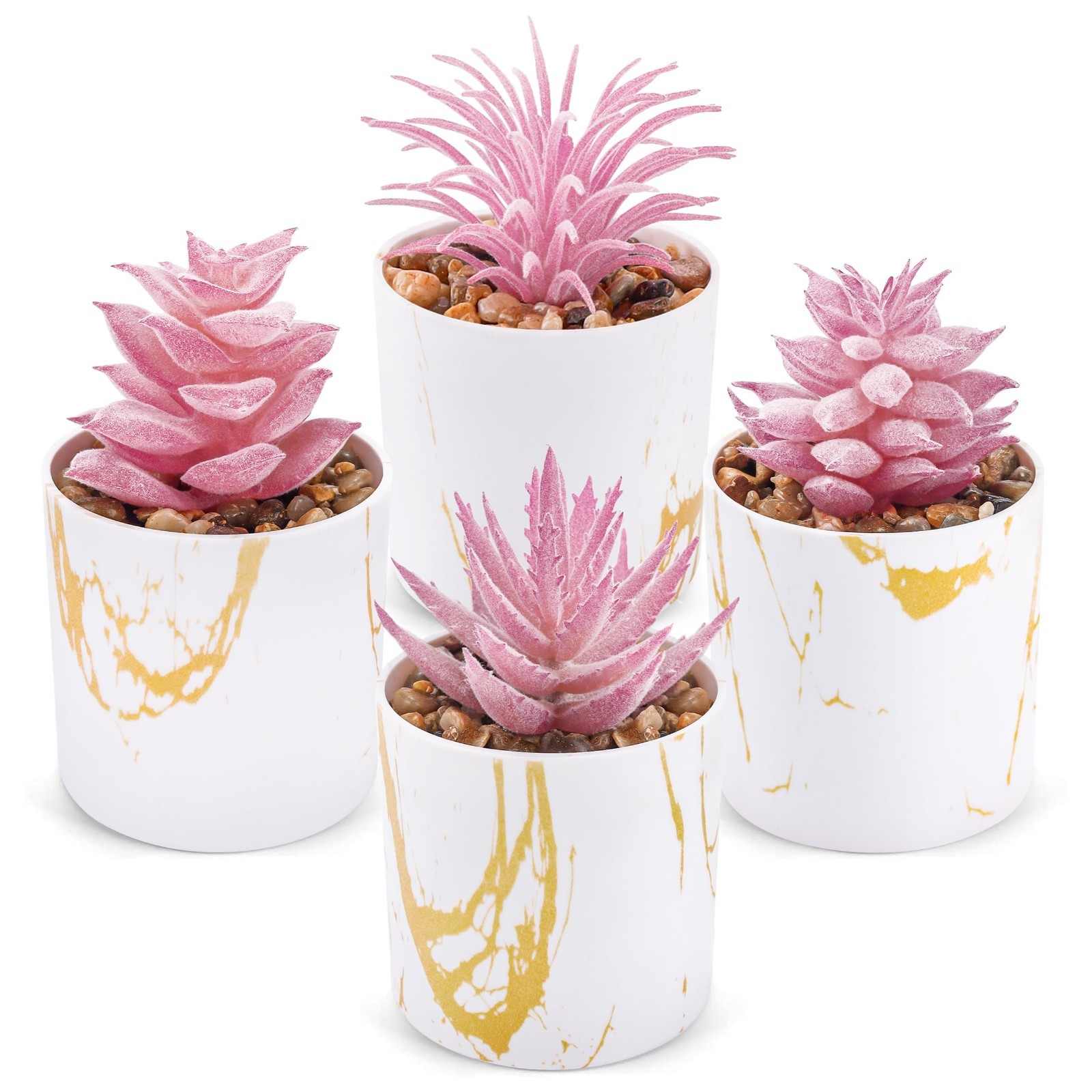 Set of 4 Artificial Succulent Plants – Pink Desk Decor for Office & Home, Gifts
