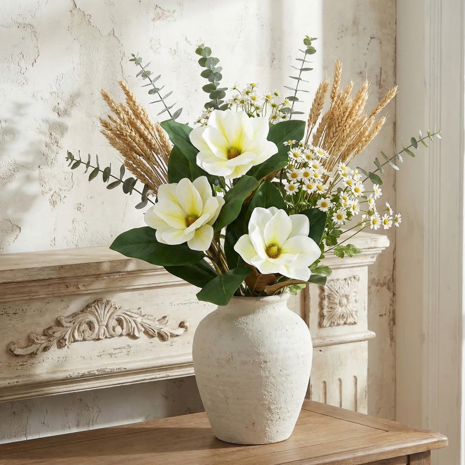 3 PCS Artificial Magnolia Flowers Realistic 24.4″ Long Faux Magnolia Stems wi…