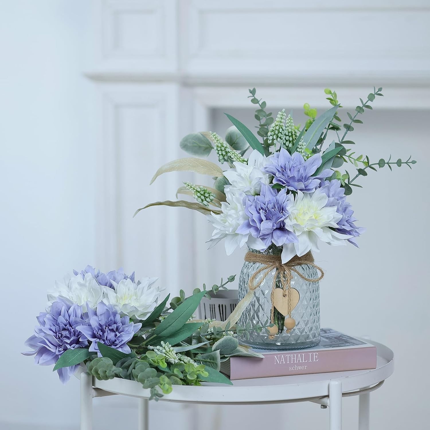 Faux Flowers with Vase,Artificial Silk Flowers in Vase, Fake Plant Eucalyptus…
