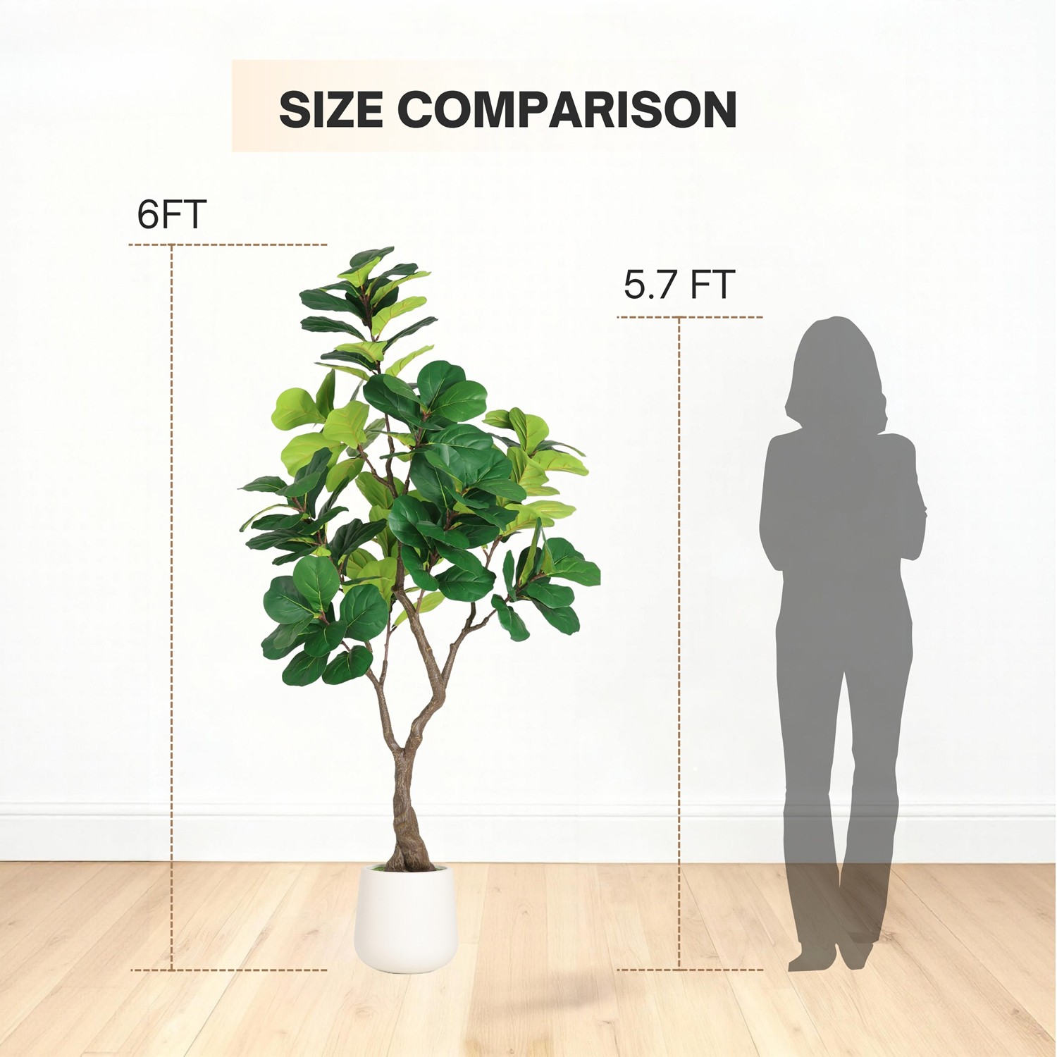 Faux Fiddle Leaf Fig Tree w Planter Fake Plants Realistic Fiddle Leaf Fig Design