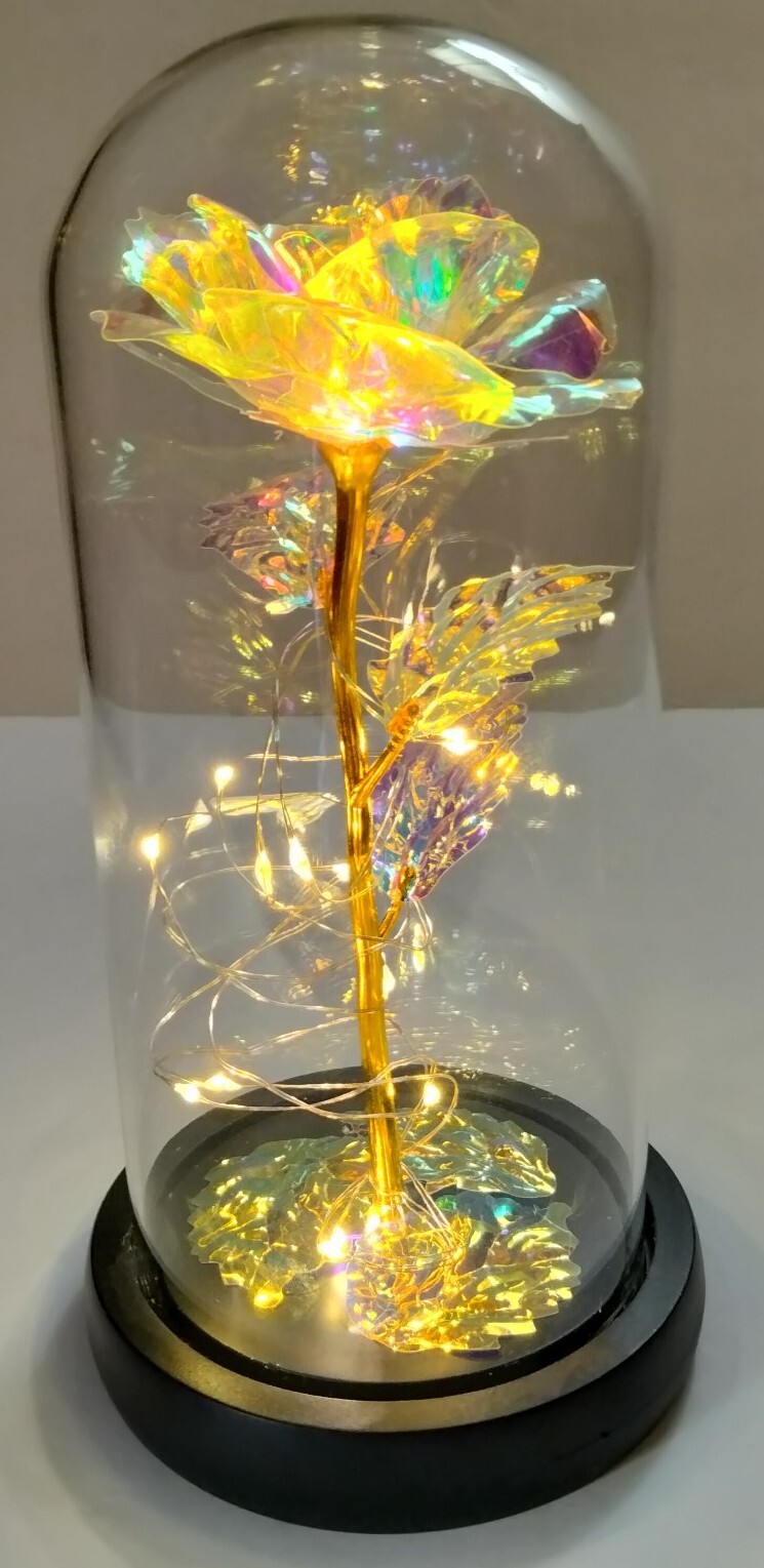 Galaxy Loves Enchanted Rose In Glass With LED Lights 9″Tall 4″Base Great Gift