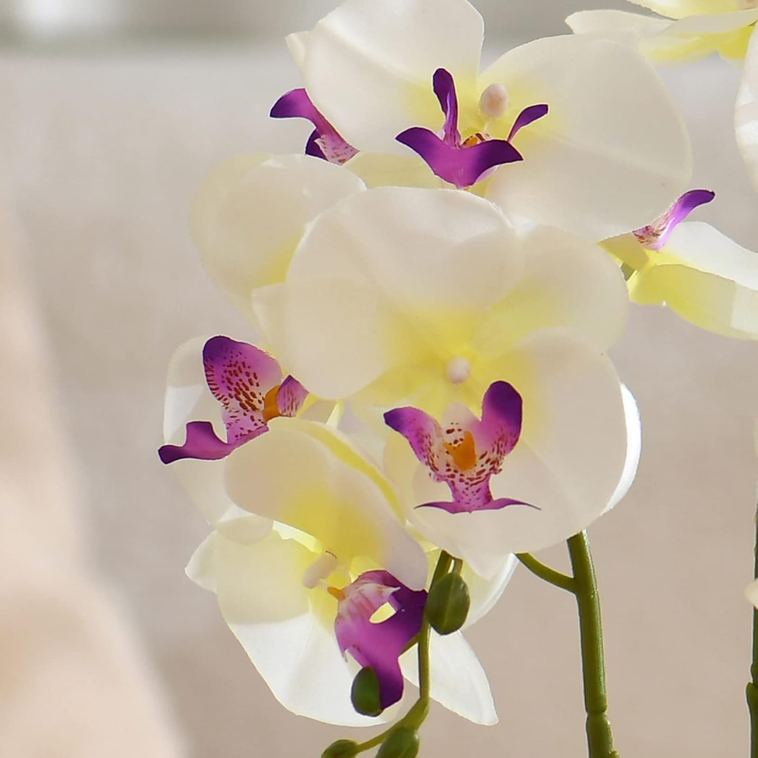 Elegant White Orchid Silk Flower Arrangement in Ceramic Pot