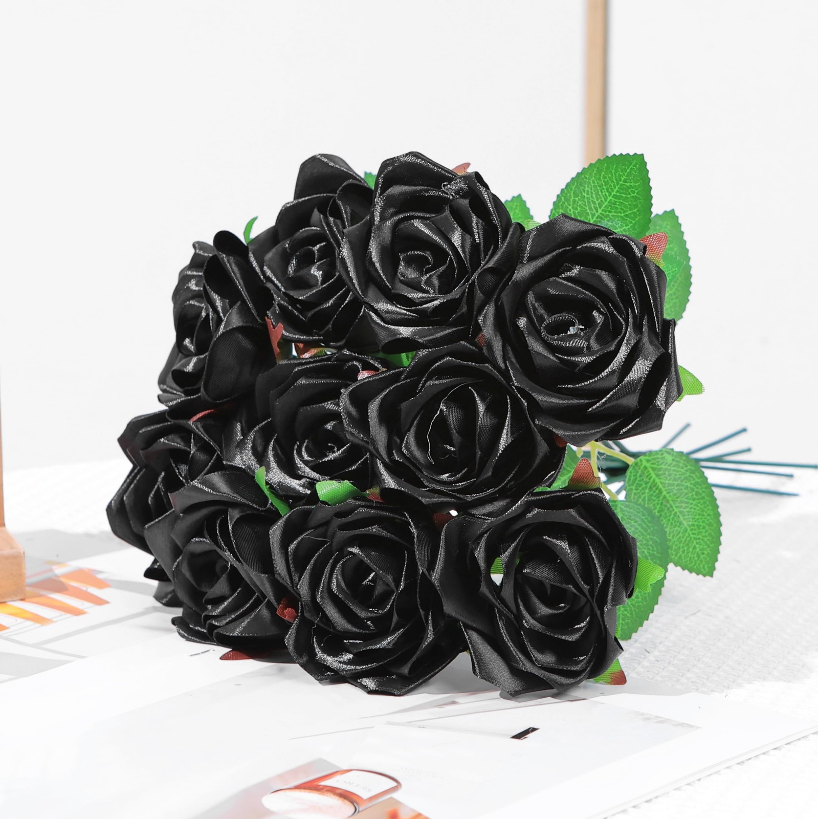 100 Pcs Black PreShaped Satin Ribbon Petals Wedding DIY Forever Rose
