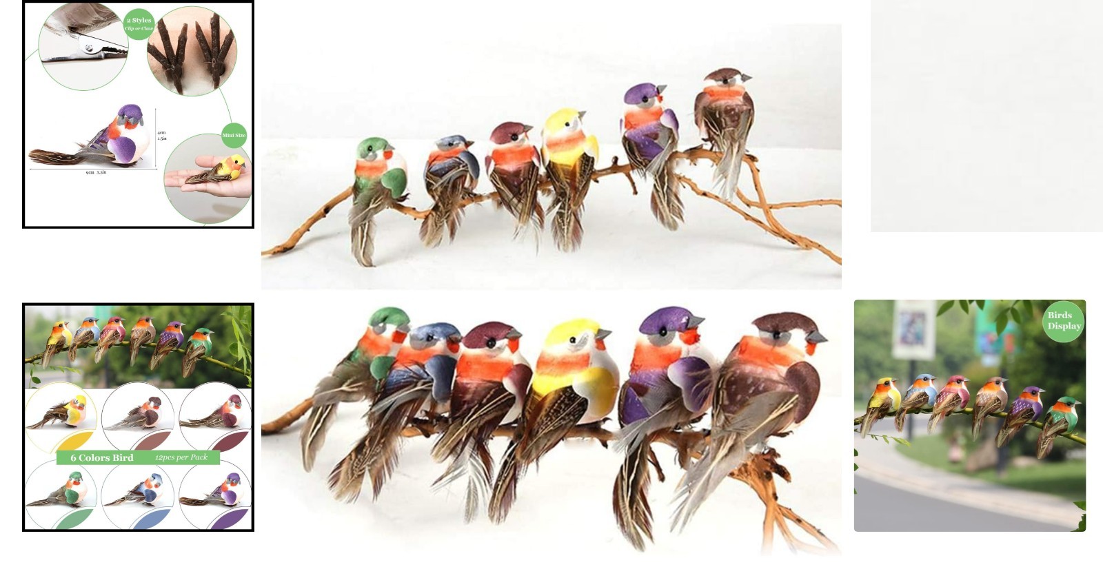 Charming 12pc Foam Feather Birds for Decorative Wreaths and Seasonal Displays