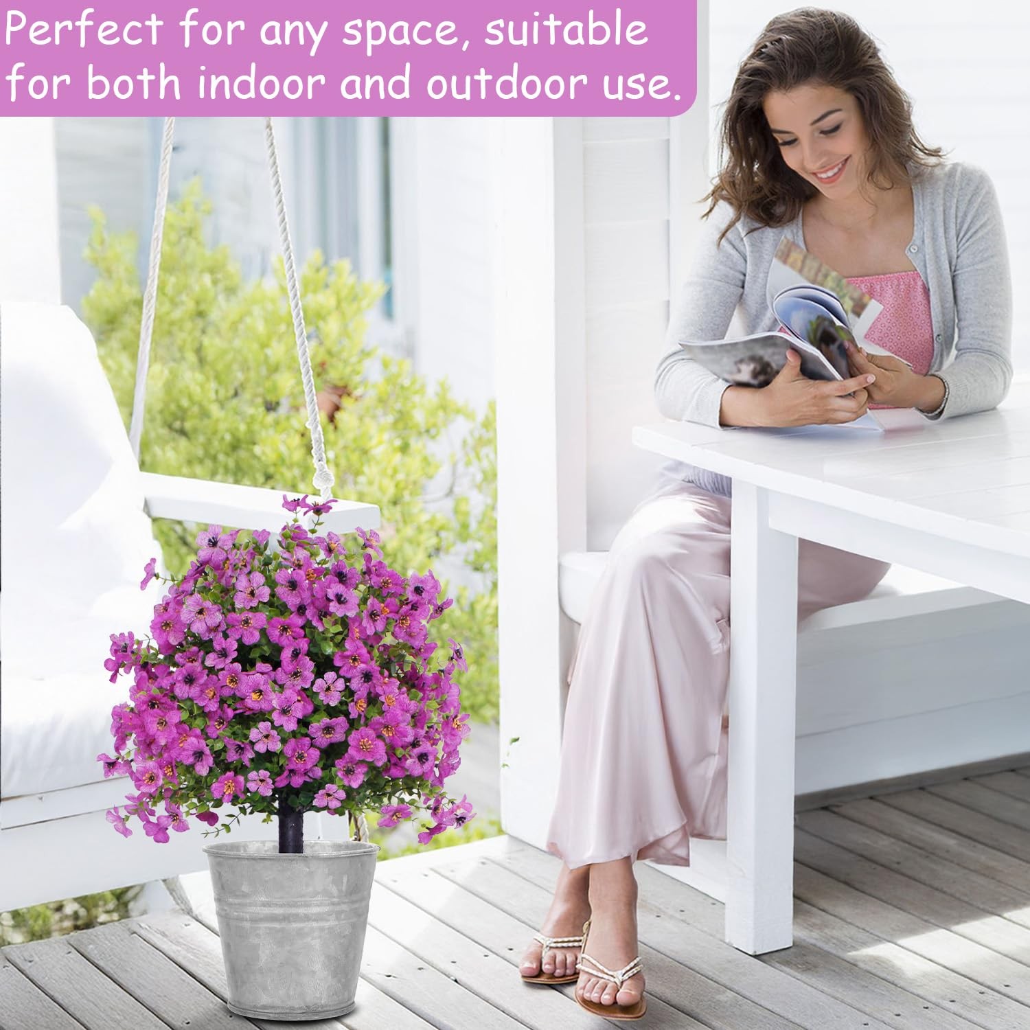 Best 22 inches high 2-Pack Artificial Violet Bush Decoration, UV Resistant Fake