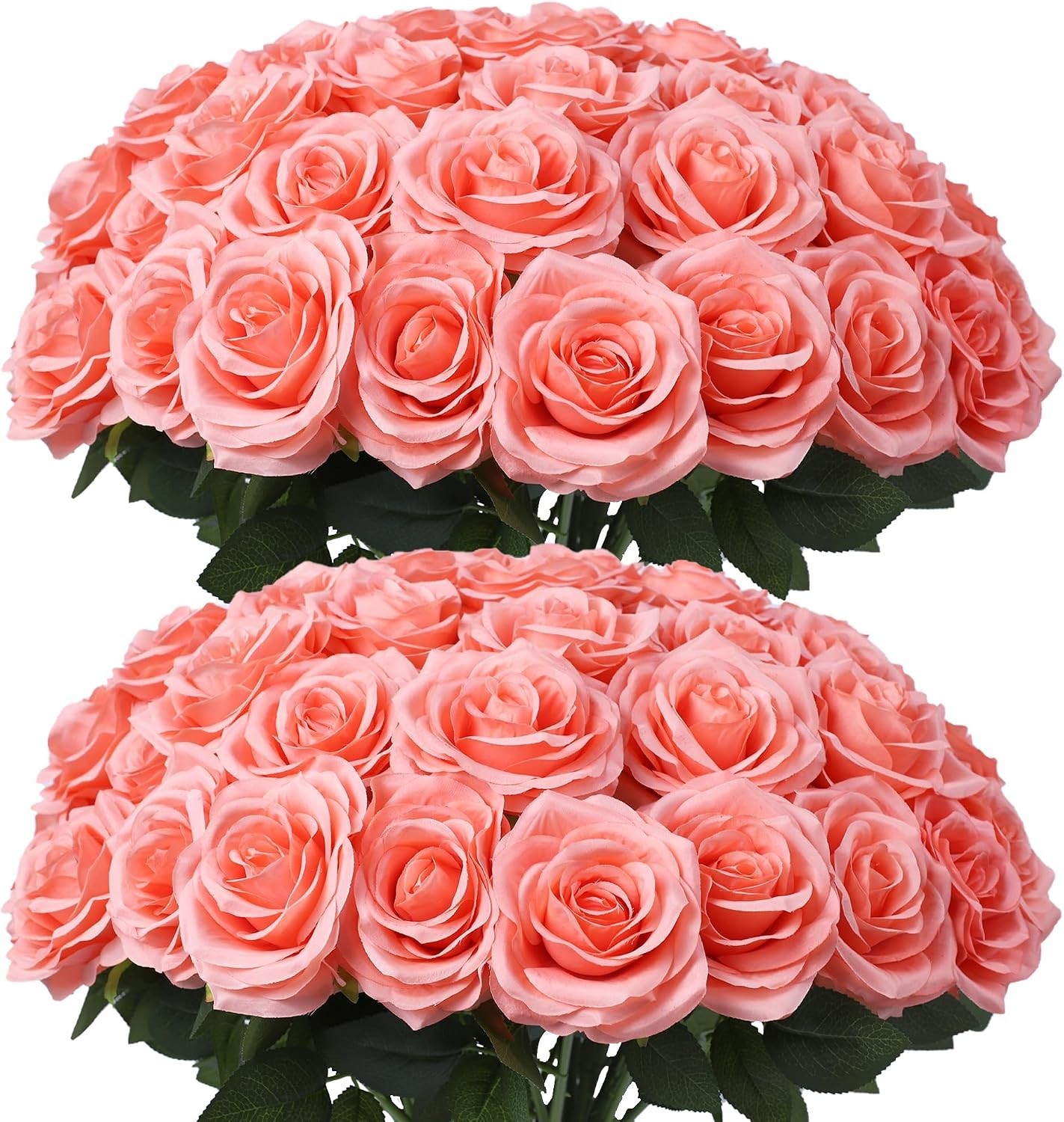 Realistic Coral Peach Roses – 50pcs Silk Flowers for Decor