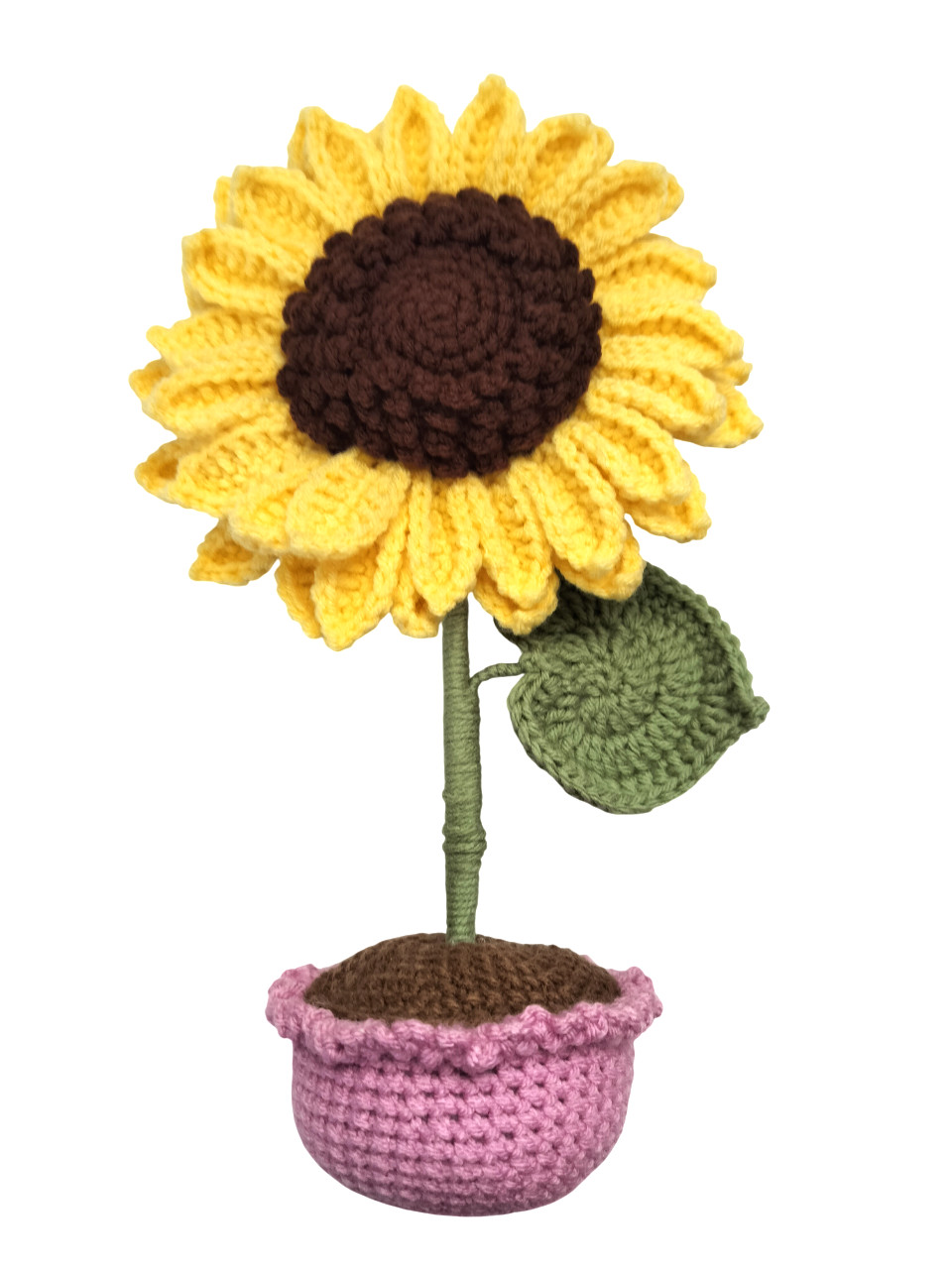 SUNFLOWER IN POT CROCHET HANDMADE Size Medium Free Standing Purple Pot