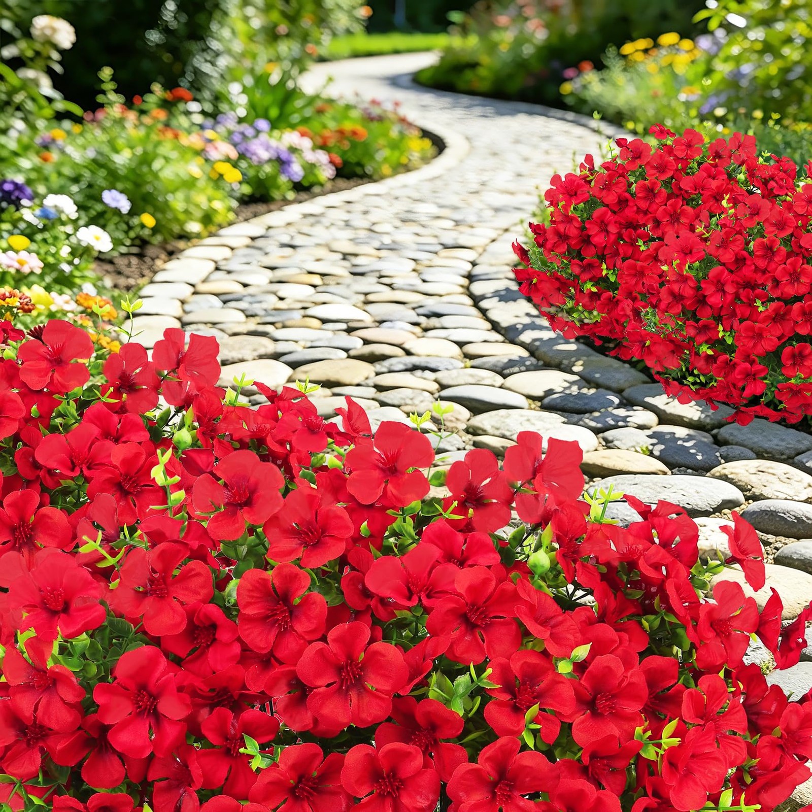 12 Pcs Artificial Geranium Flowers for Outdoors, Fake Silk Flowers UV Resista…