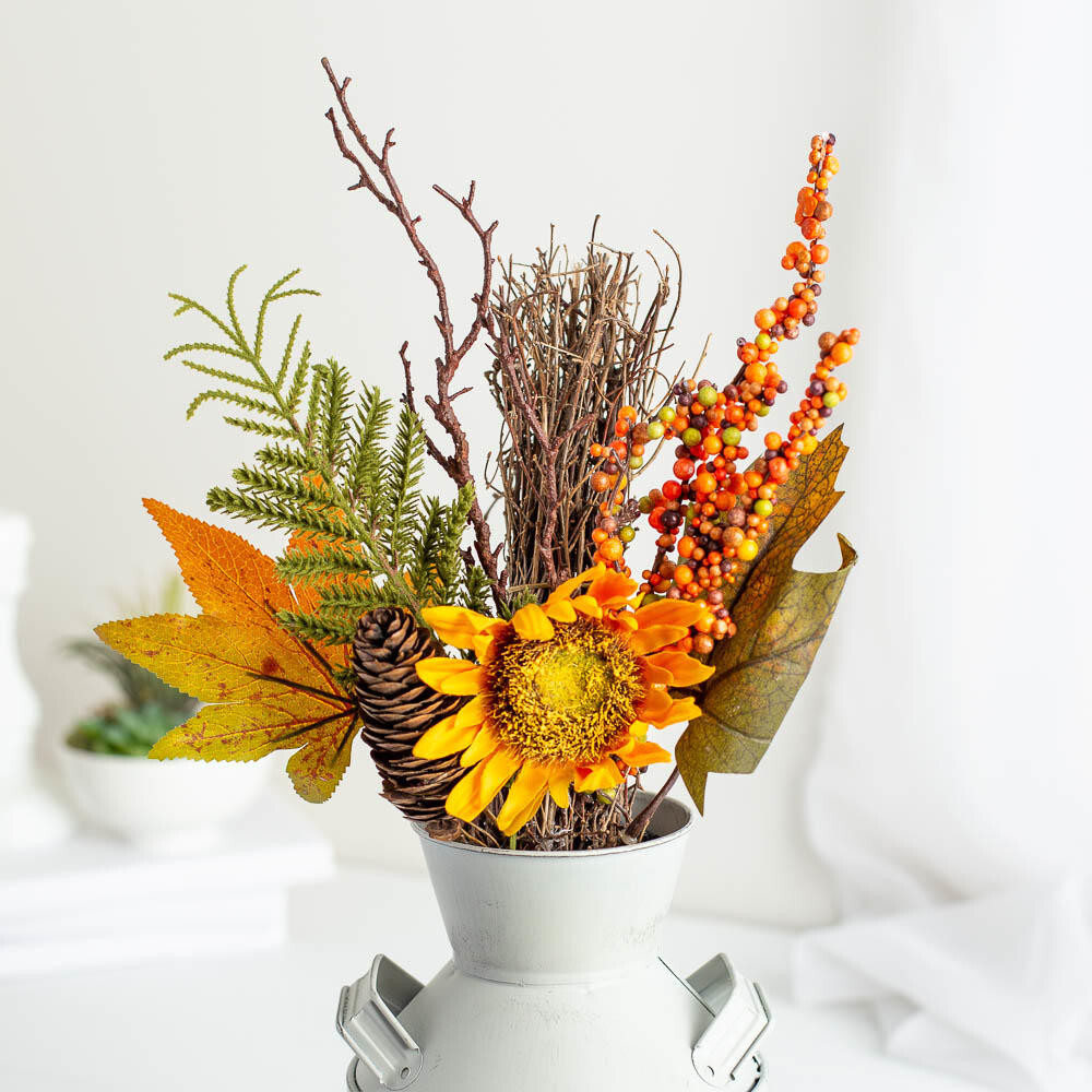 Set of 2 Fall Artificial Sunflower and Berry Twig 16″ Bundles
