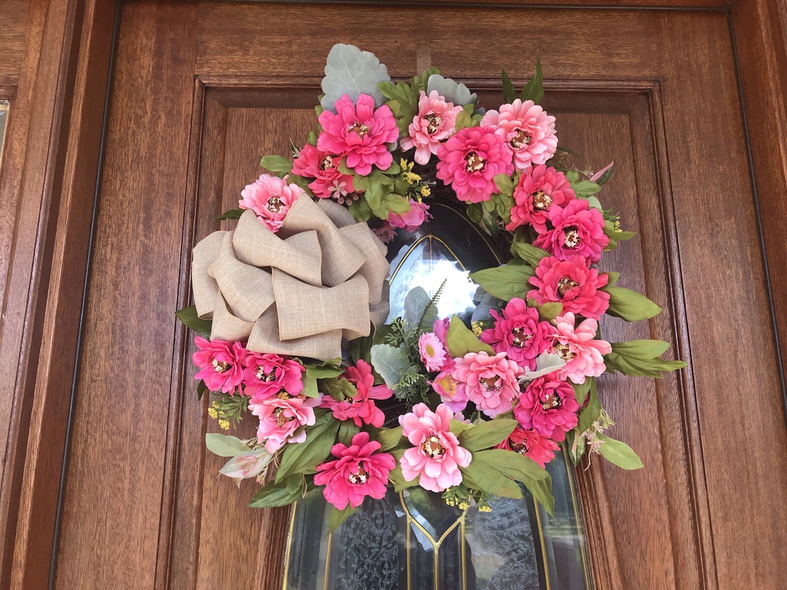 20” Pink Zinnia Wreath For Year Round Use free shipping