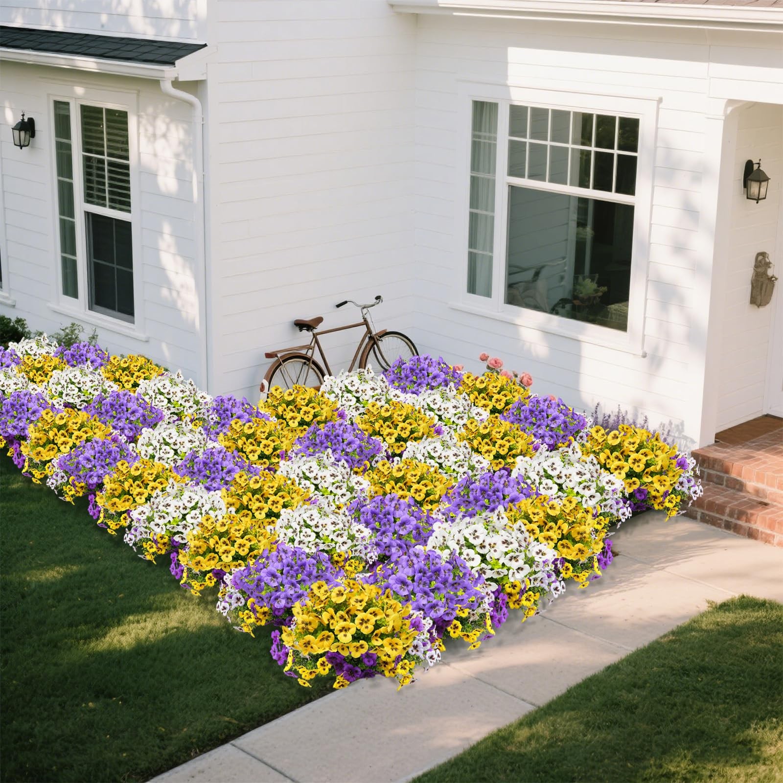 Artificial Silk Pansy Flowers with Decorative Butterflies, UV Resistant Water…