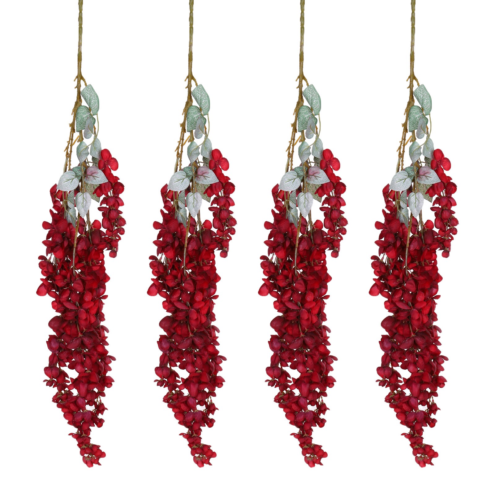 Fake Hanging Vine Flower Artificial Silk Flowers 39.4 Inch 4pcs Red
