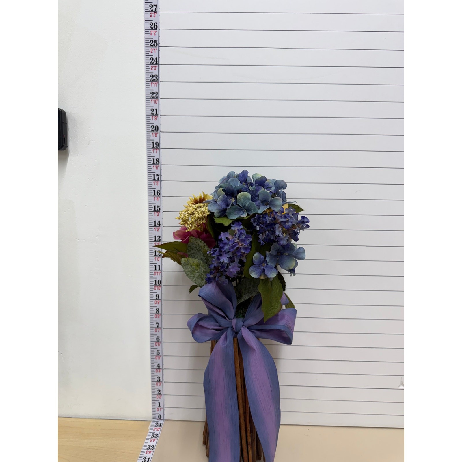 Rustic Twig Vase Floral Arrangement Purple Blue Decor