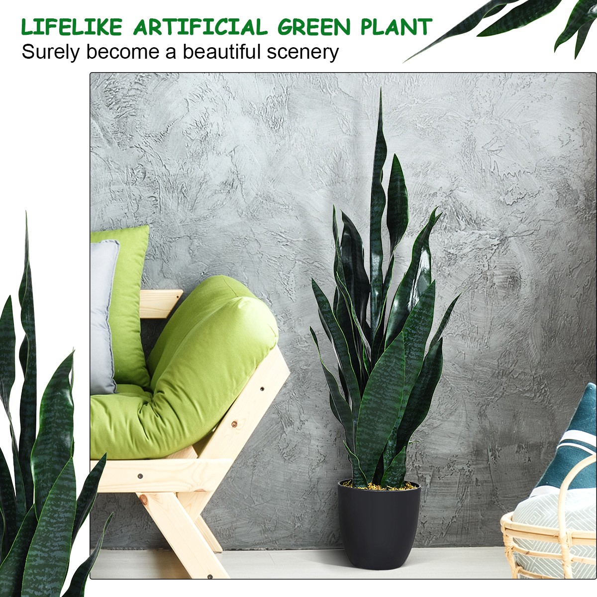 Artificial Snake Plant 35.5″ Fake Sansevieria Indoor-Outdoor Home Decoration