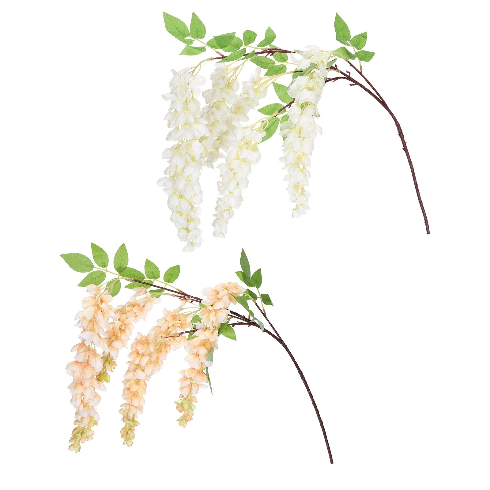 2 Pcs Artificial Wisteria Hanging Flower 3.9 ft Fake Hang Floral White/Champagne