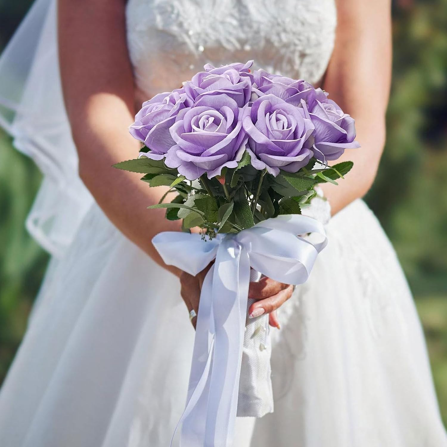 10PCS Artificial Roses Flower with Stems Slik Fake Flowers Light Purple