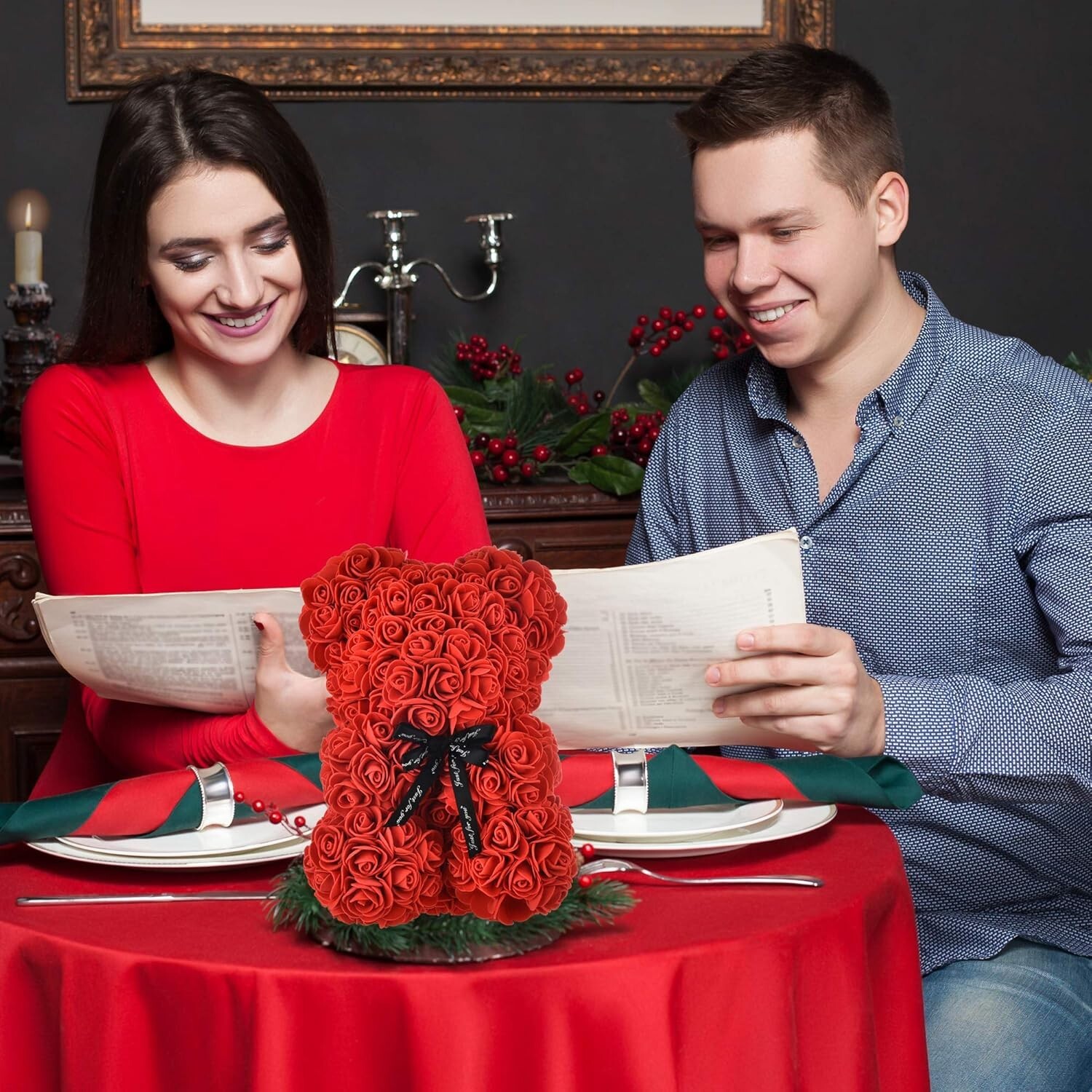 Lovely Big Red Rose Flower Bear Toys Ornaments Gifts