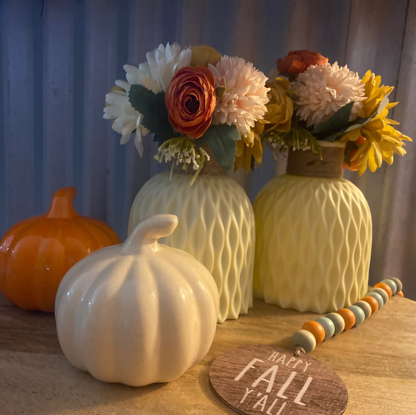 Autumn Fall Décor Flowers Pumpkins. & Garland Floral Arrangement Gift Set