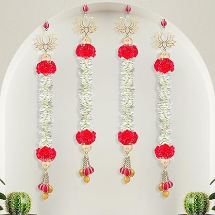 Fabric & Beads Lotus Wall Hanging 4Pc | 2.5Ft Multicolor Temple Decor