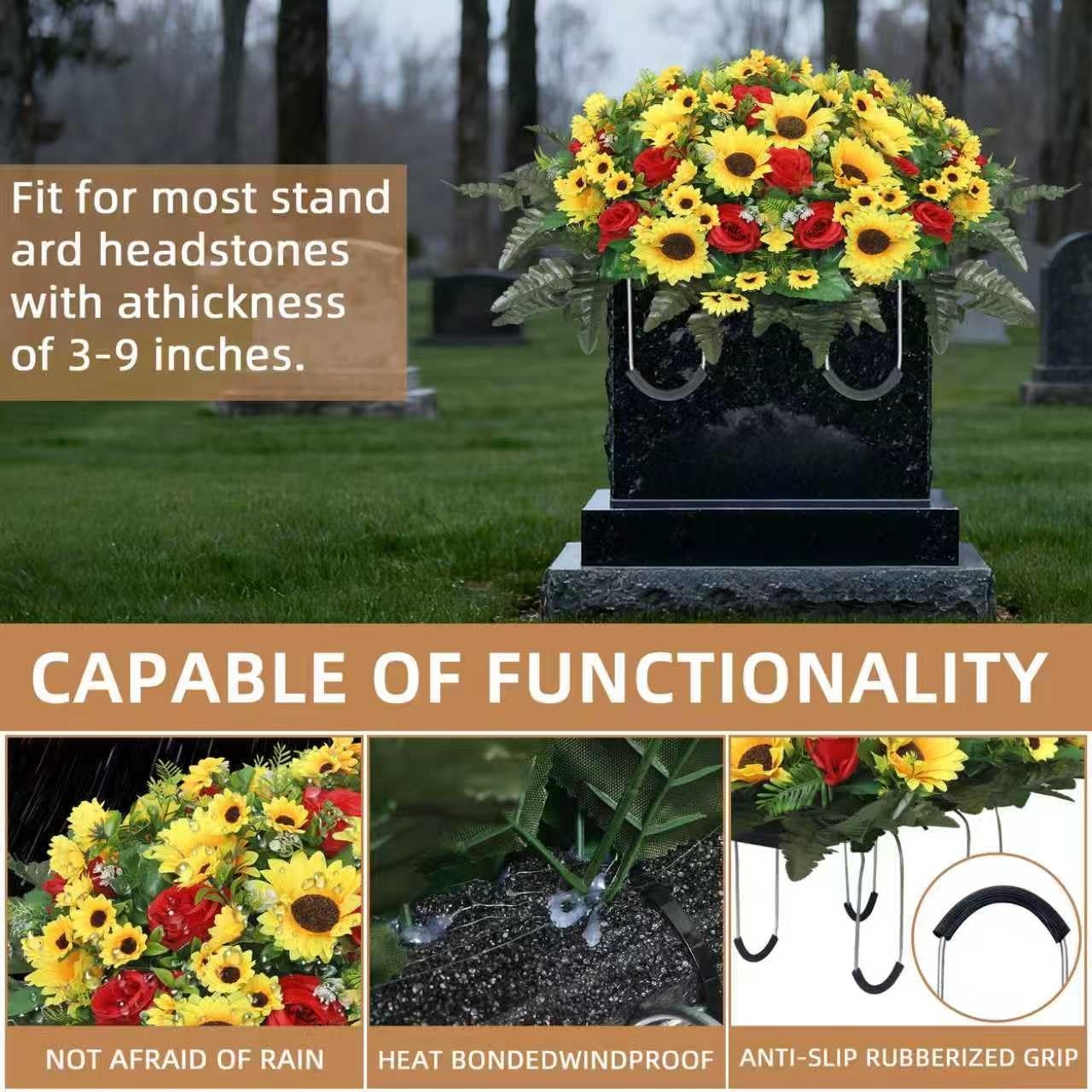 Lodou Artificial Cemetery Flowers for Grave,Headstone Flower Saddle Silk Sunflow