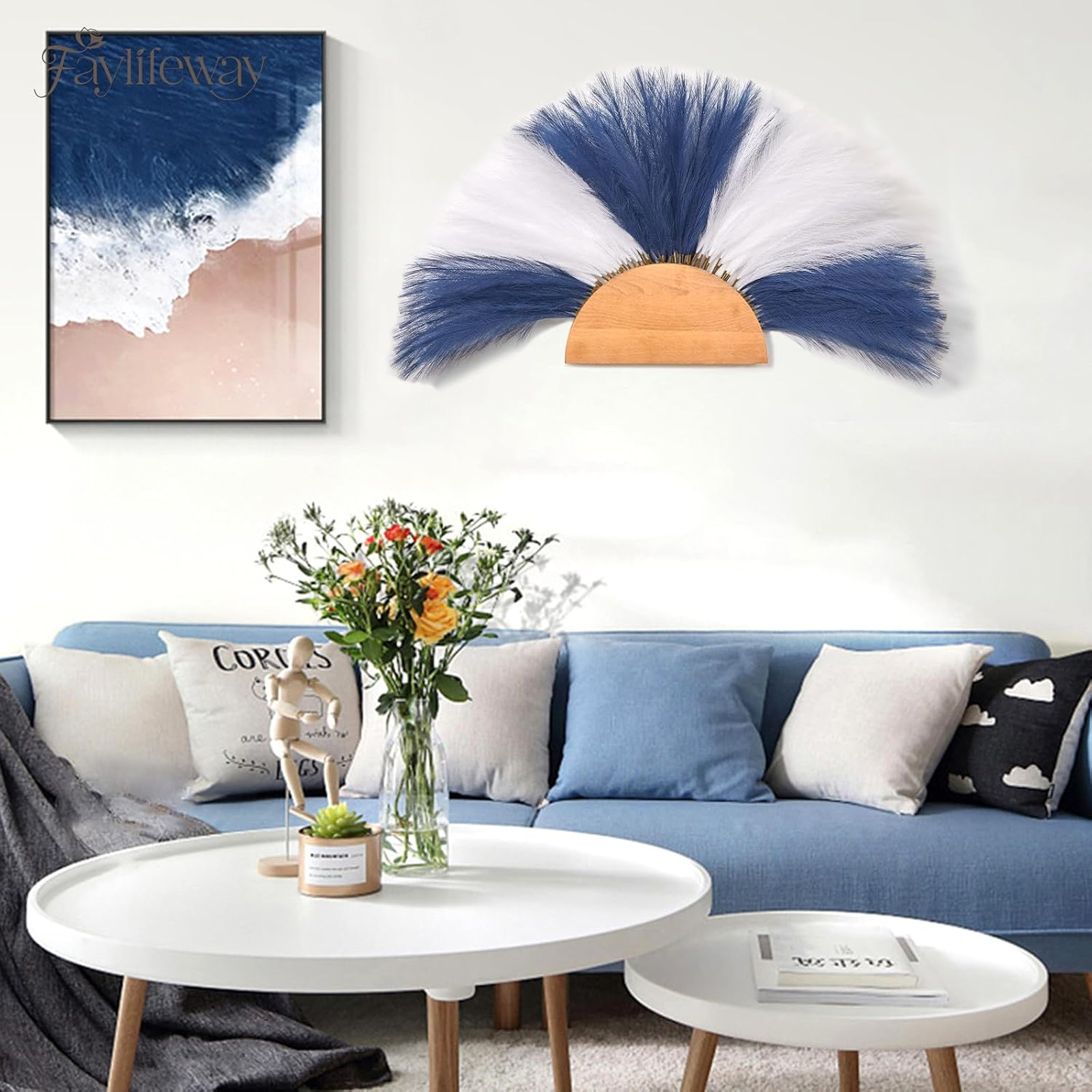 Artificial Pampas Grass Decor 50pcs 17 Inch Fluffy Blue White Vase Filler Home