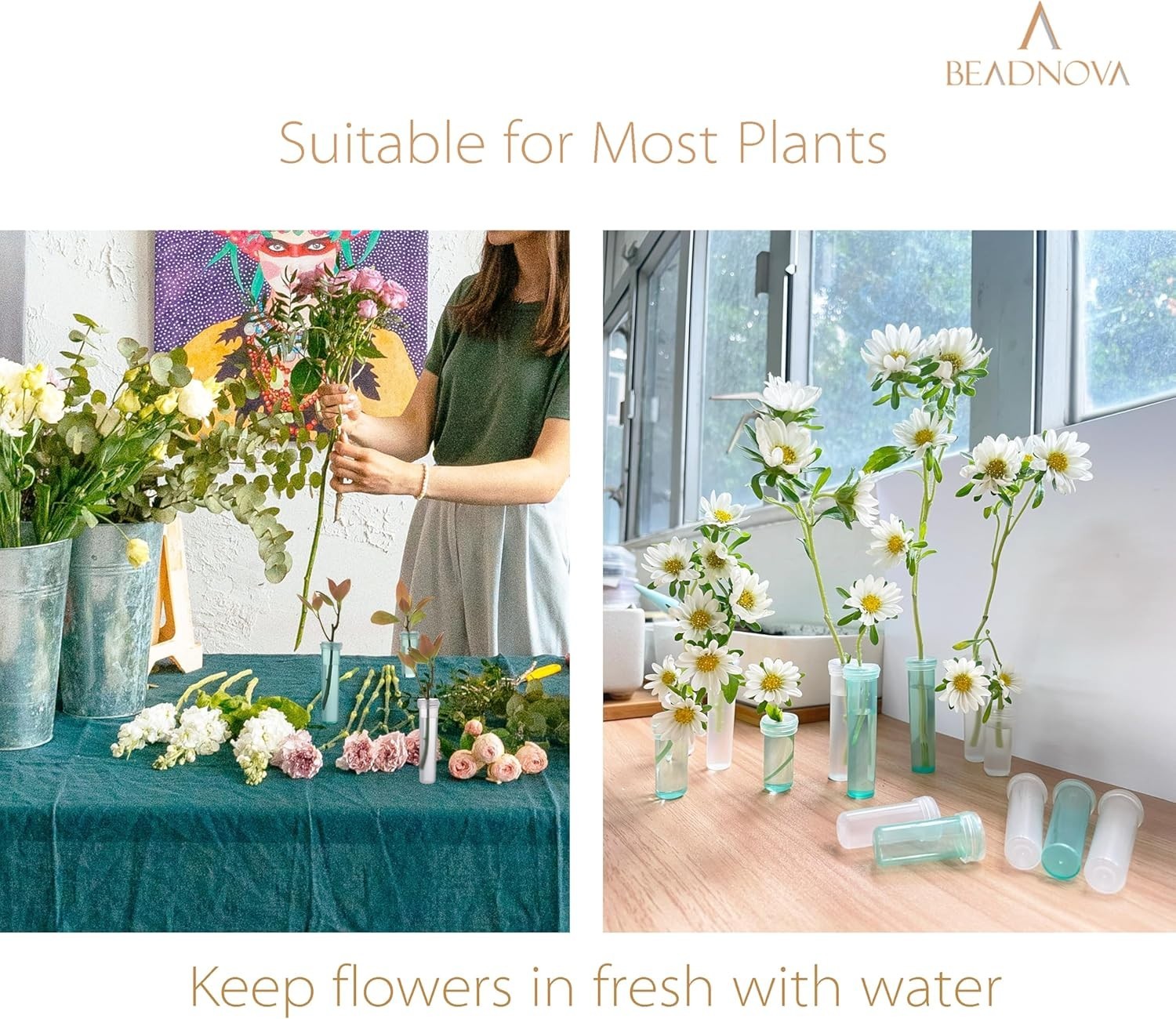BEADNOVA Floral Water Tubes 2.8 Inch Plastic Water Tubes for Floral Flower Vials