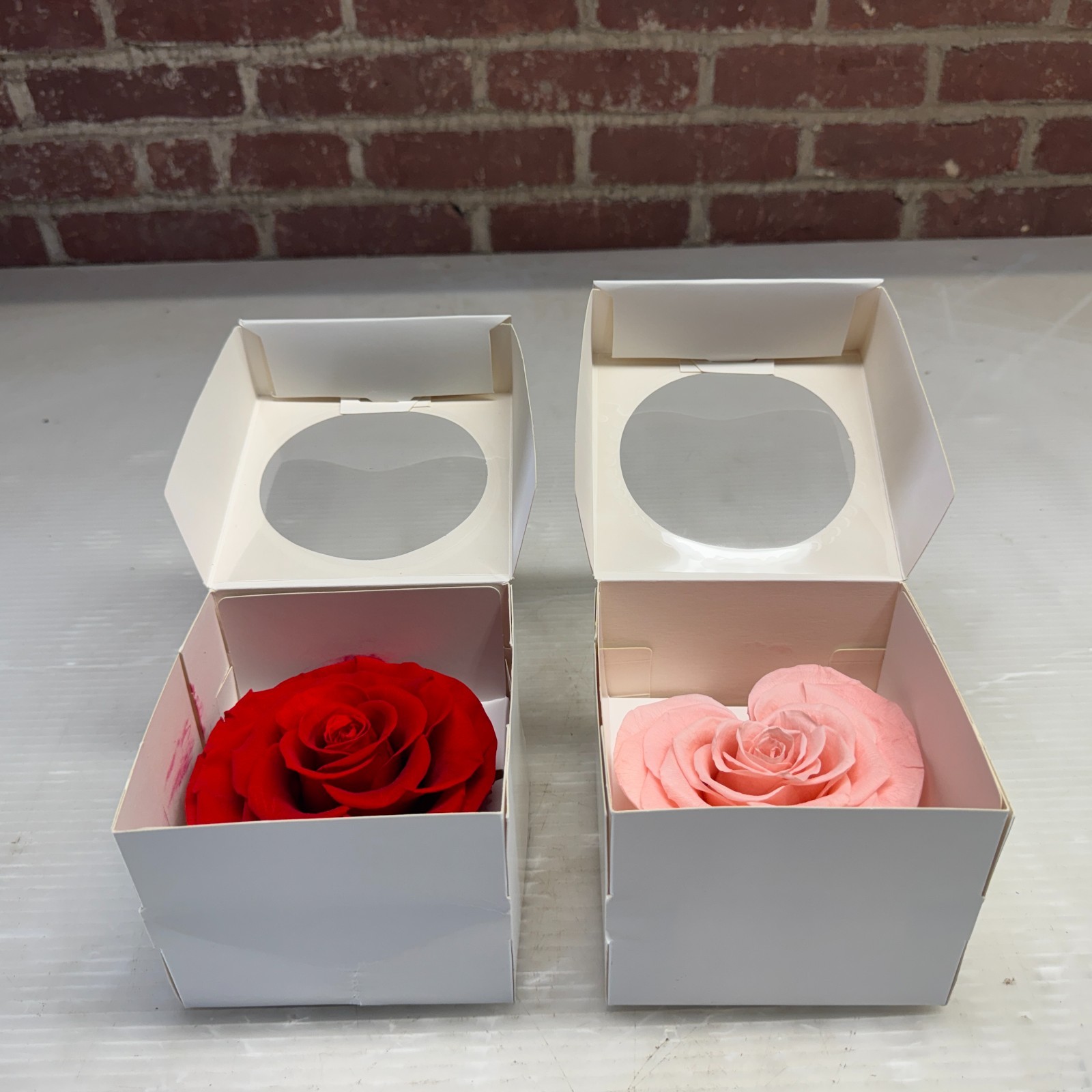 Preserved Rose Gift Box Set Red & Pink Heart Rose Floral Decor 2 Pieces