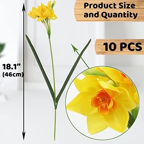Hananona 10 Pcs Artificial Daffodils Flowers Narcissus Faux Spring Flowers Fa…