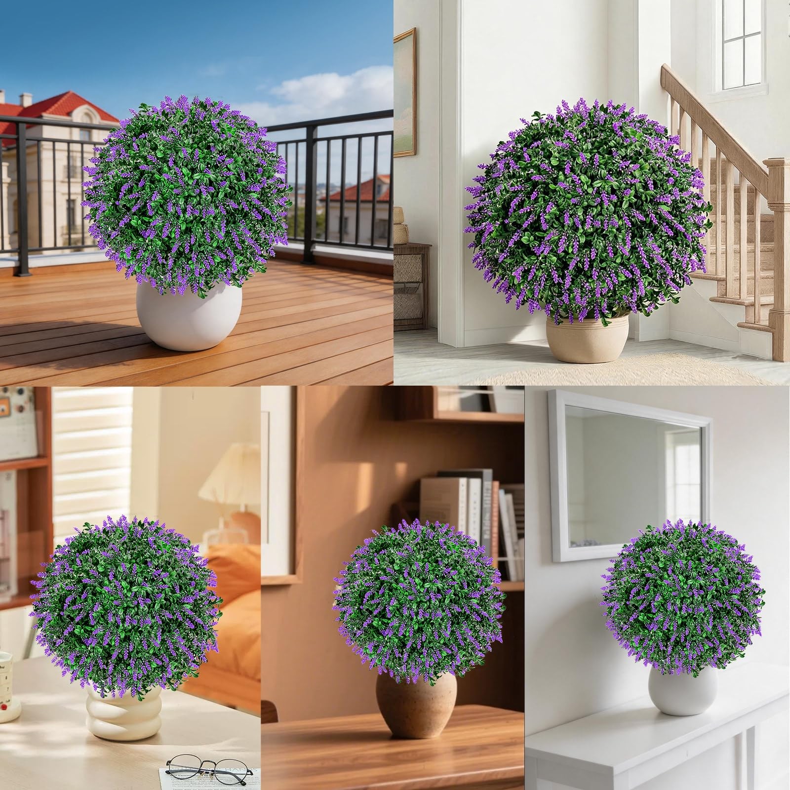 Artificial Lavender Topiary Ball Trees 18″ with Ground Spike, Set of 2 UV Res…