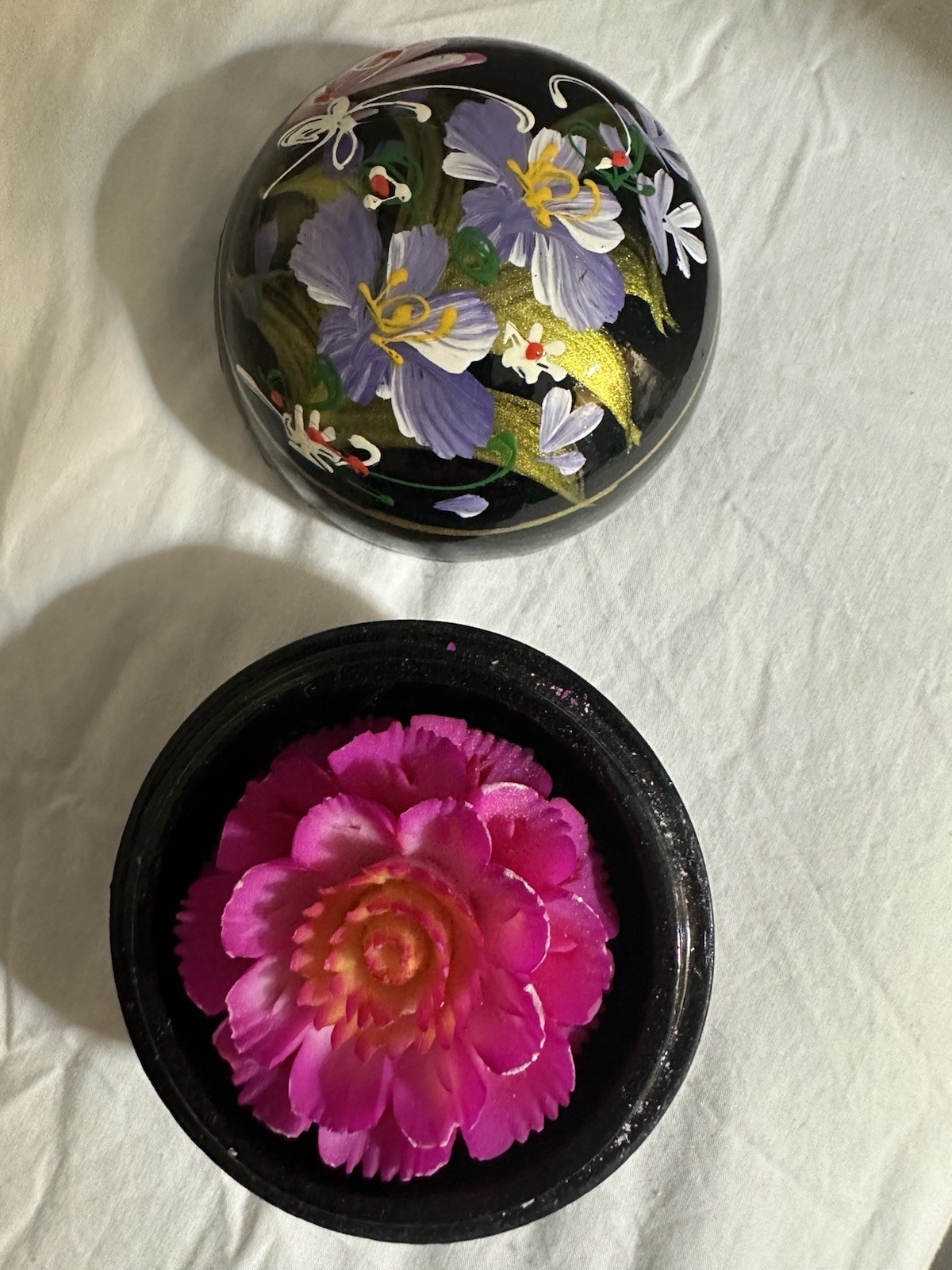 Pink Rose- Hand Carved Display Soap In Black Trinket Container With Lid